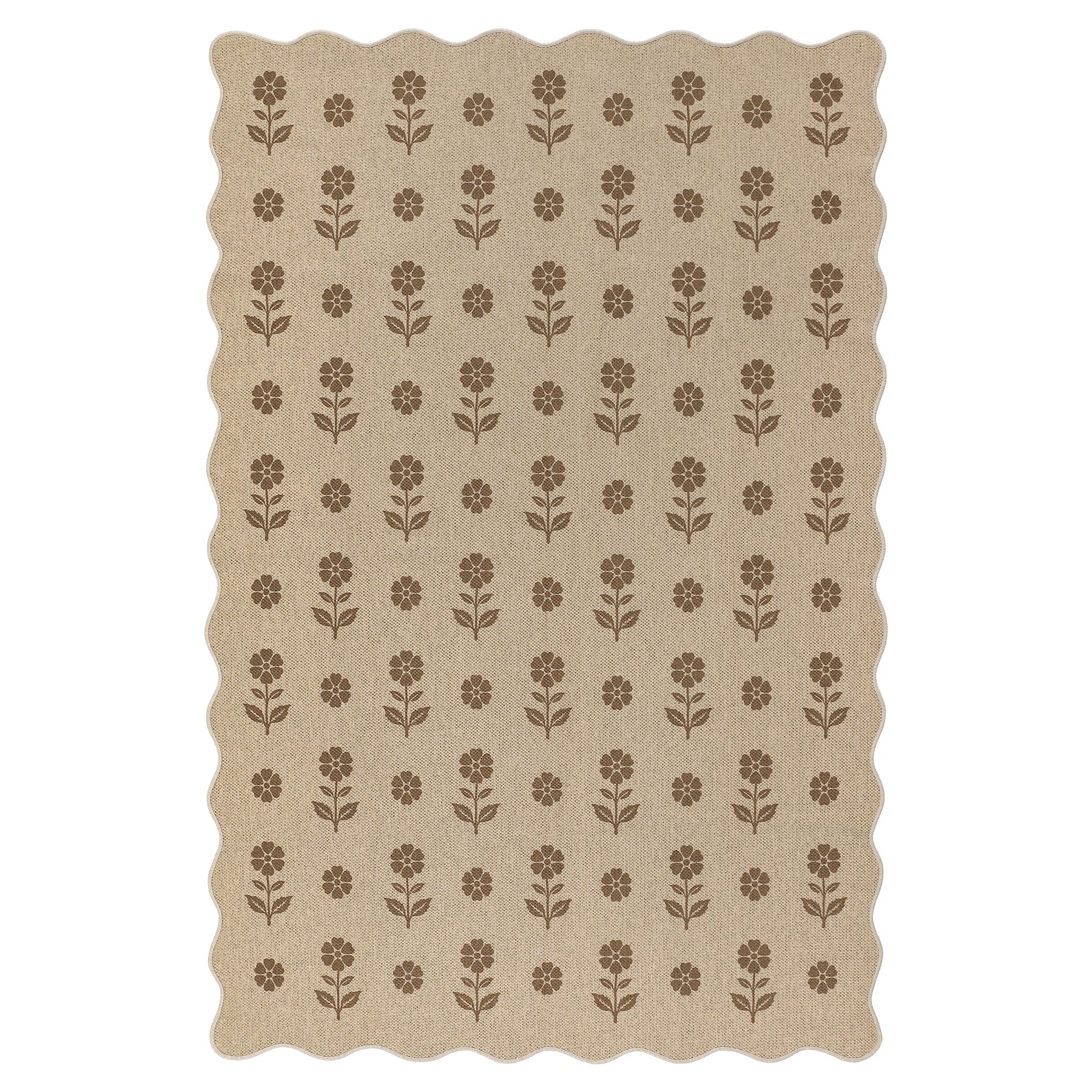 2x6/3x5 Floral Easy Jute Hallway Runner Rug, Scalloped Kitchen Runner Rug Non Skid Washable Indoor Carpet, Oeko-Tex Certified