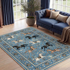 5x7 Boho Horse Print Area Rug, Vintage Animal Washable Non-Slip Carpet with Tassels, Oeko-Tex Certified