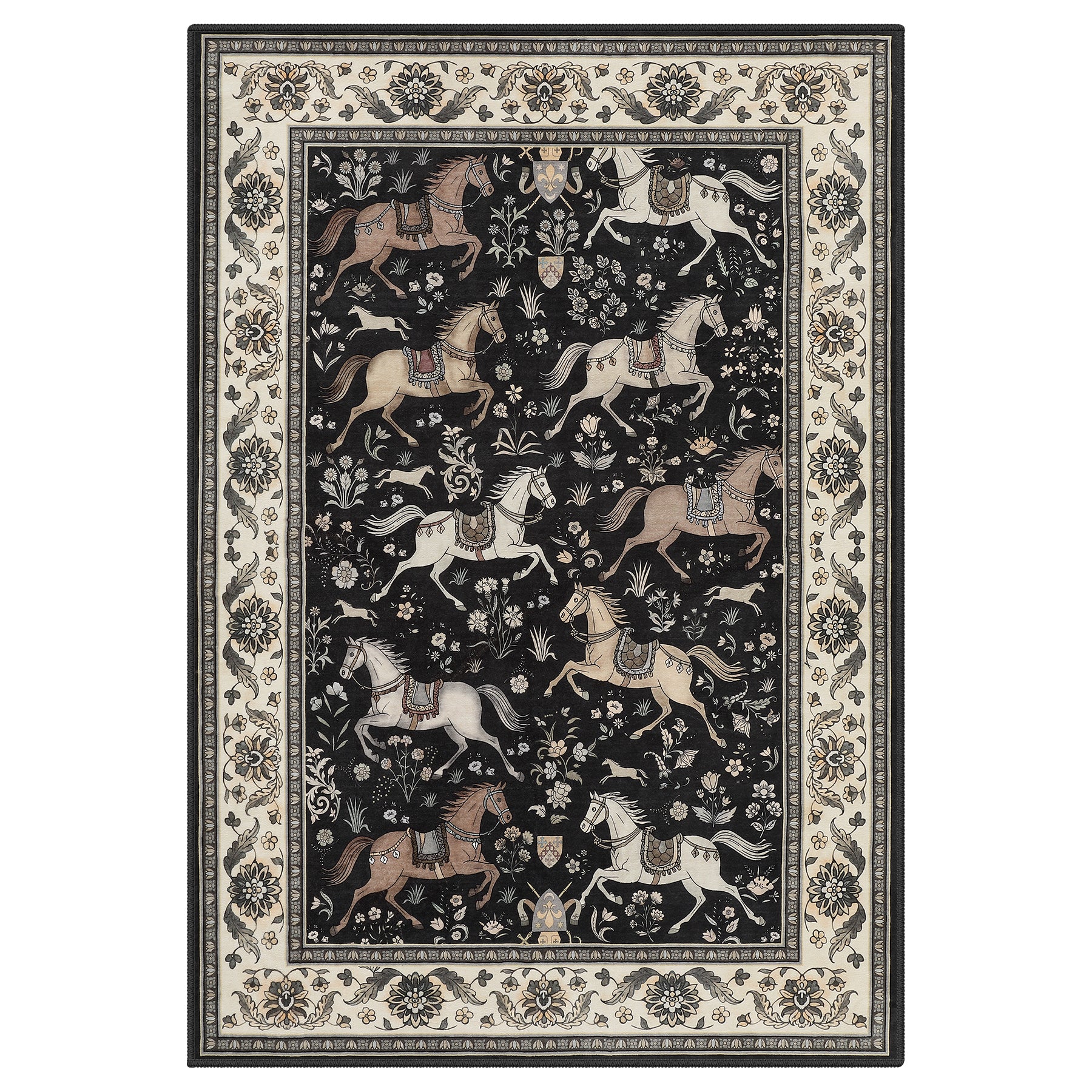 5x7 Boho Horse Print Area Rug, Vintage Animal Washable Non-Slip Carpet with Tassels, Oeko-Tex Certified