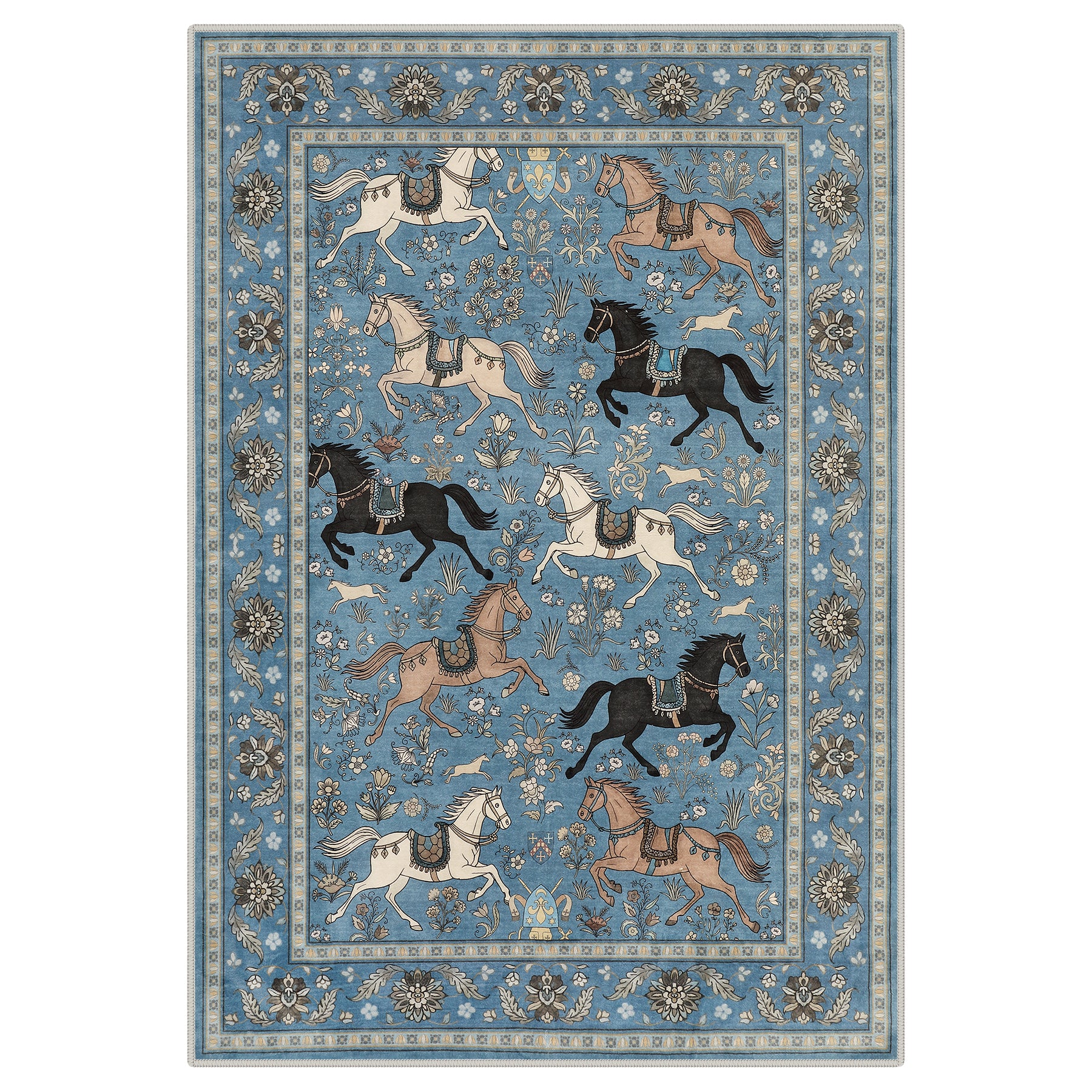 5x7 Boho Horse Print Area Rug, Vintage Animal Washable Non-Slip Carpet with Tassels, Oeko-Tex Certified