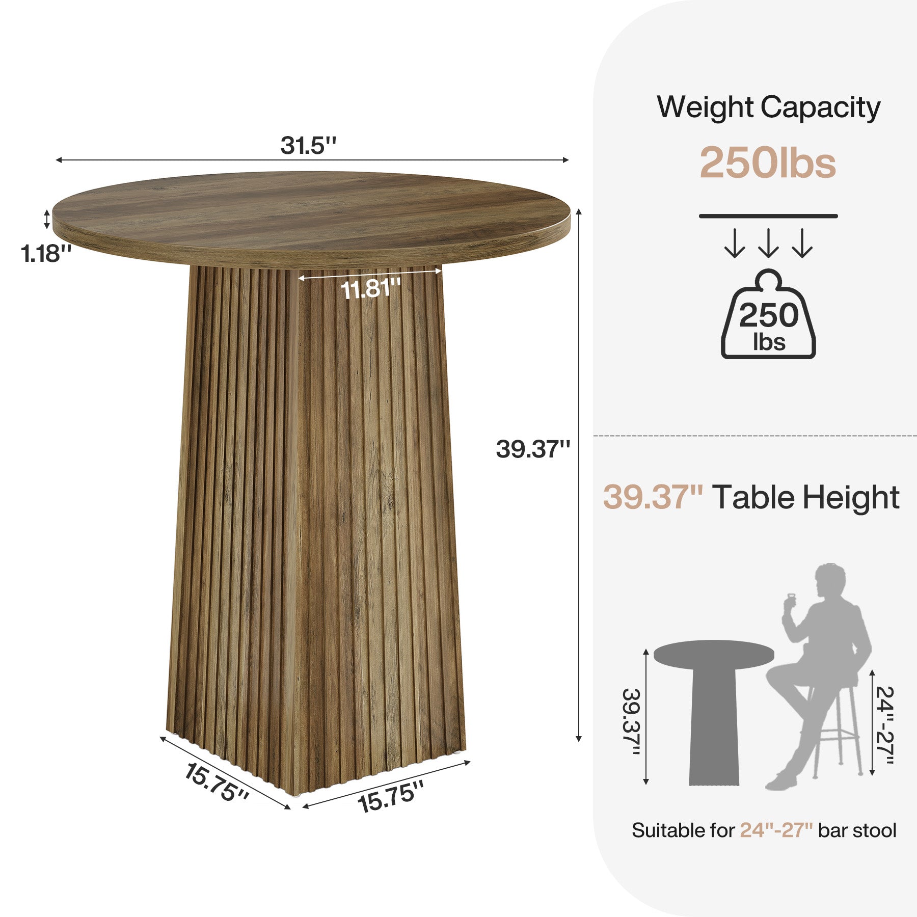 Round Bar Table,  31.5" Pub Table Dining Table for Dining Room, Kitchen