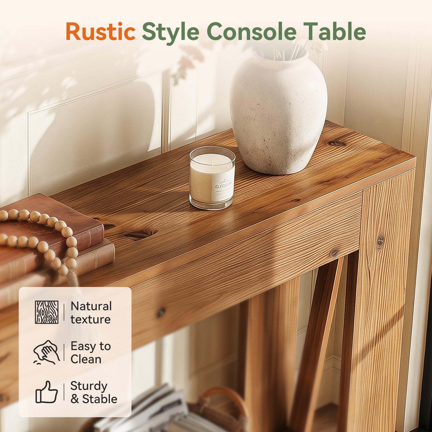 63" Solid Wood Console Table, Narrow Rectangle Entryway Sofa Table for Hallway
