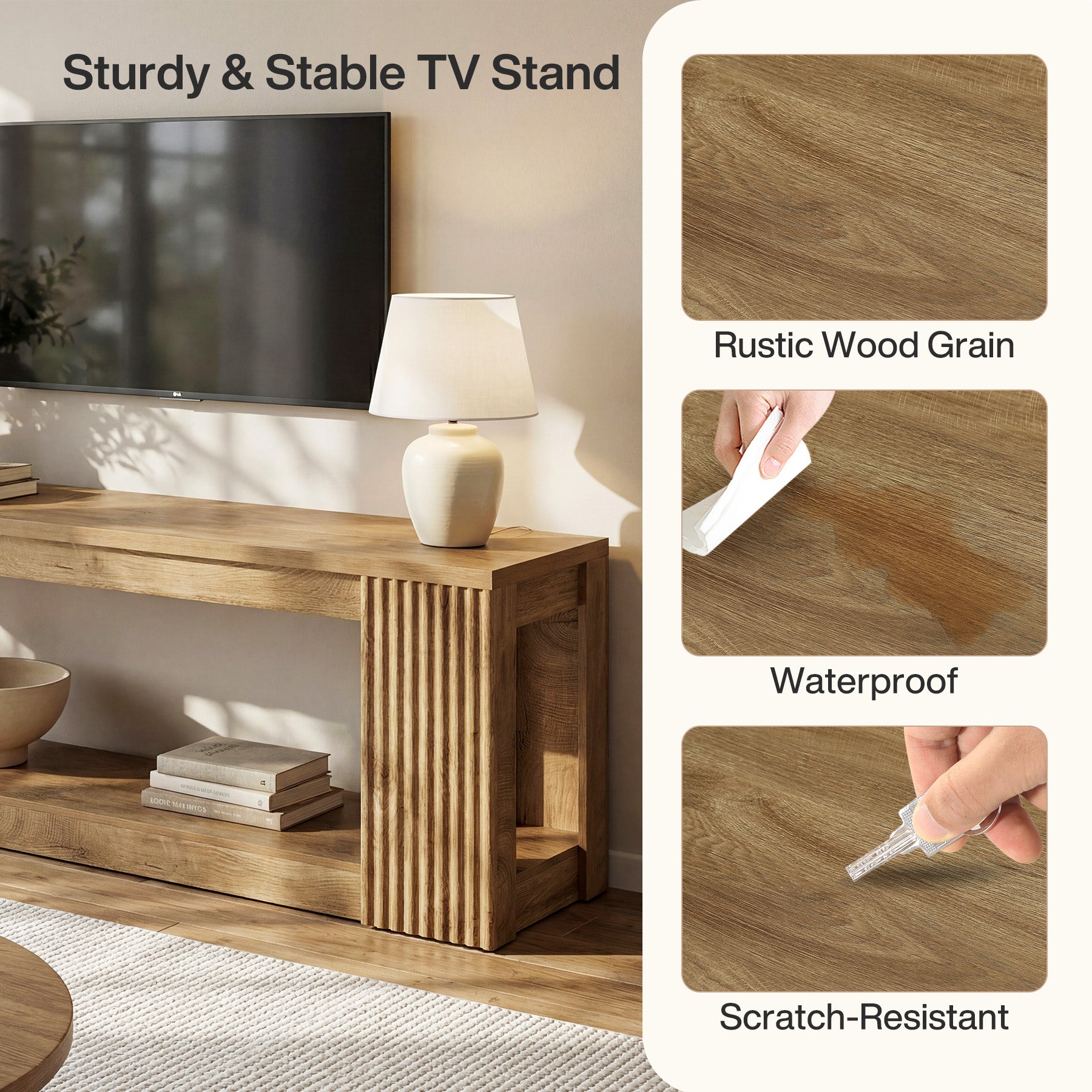 63" TV Stand, Entertainment Center with Open Storage Shelves for TVs Up to 75"