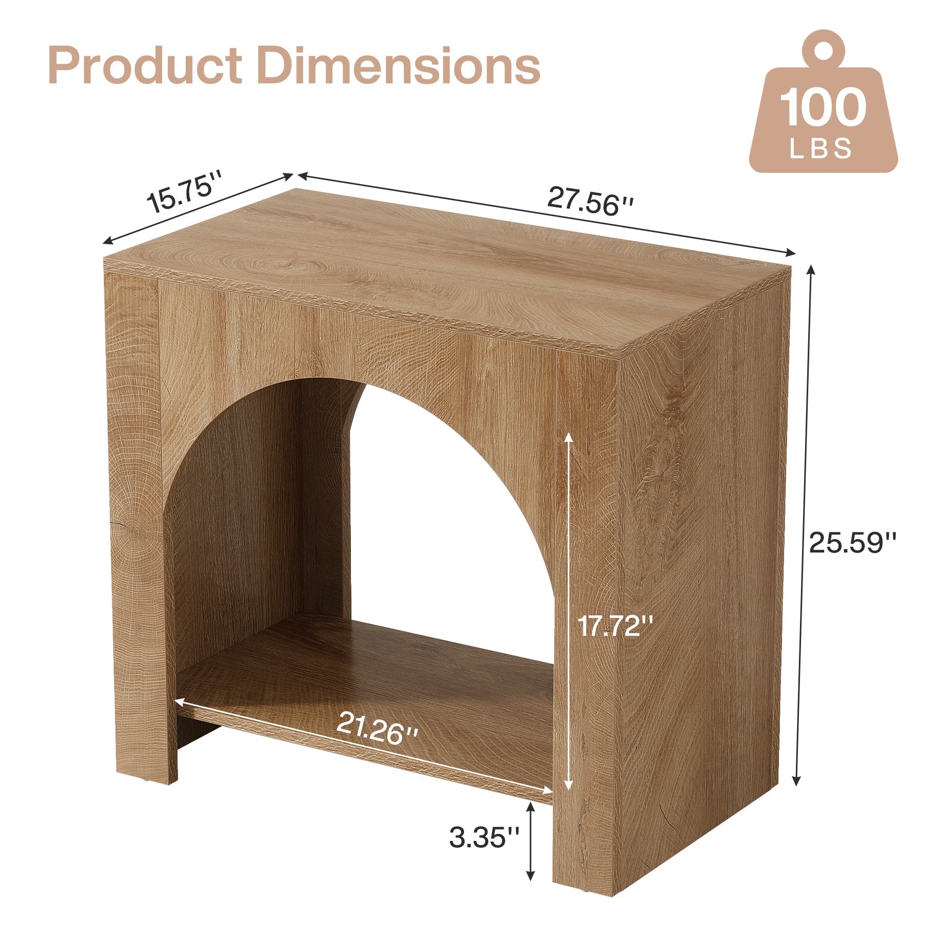 27" End Table, 2 Tier Square Side Table with Storage Shelf