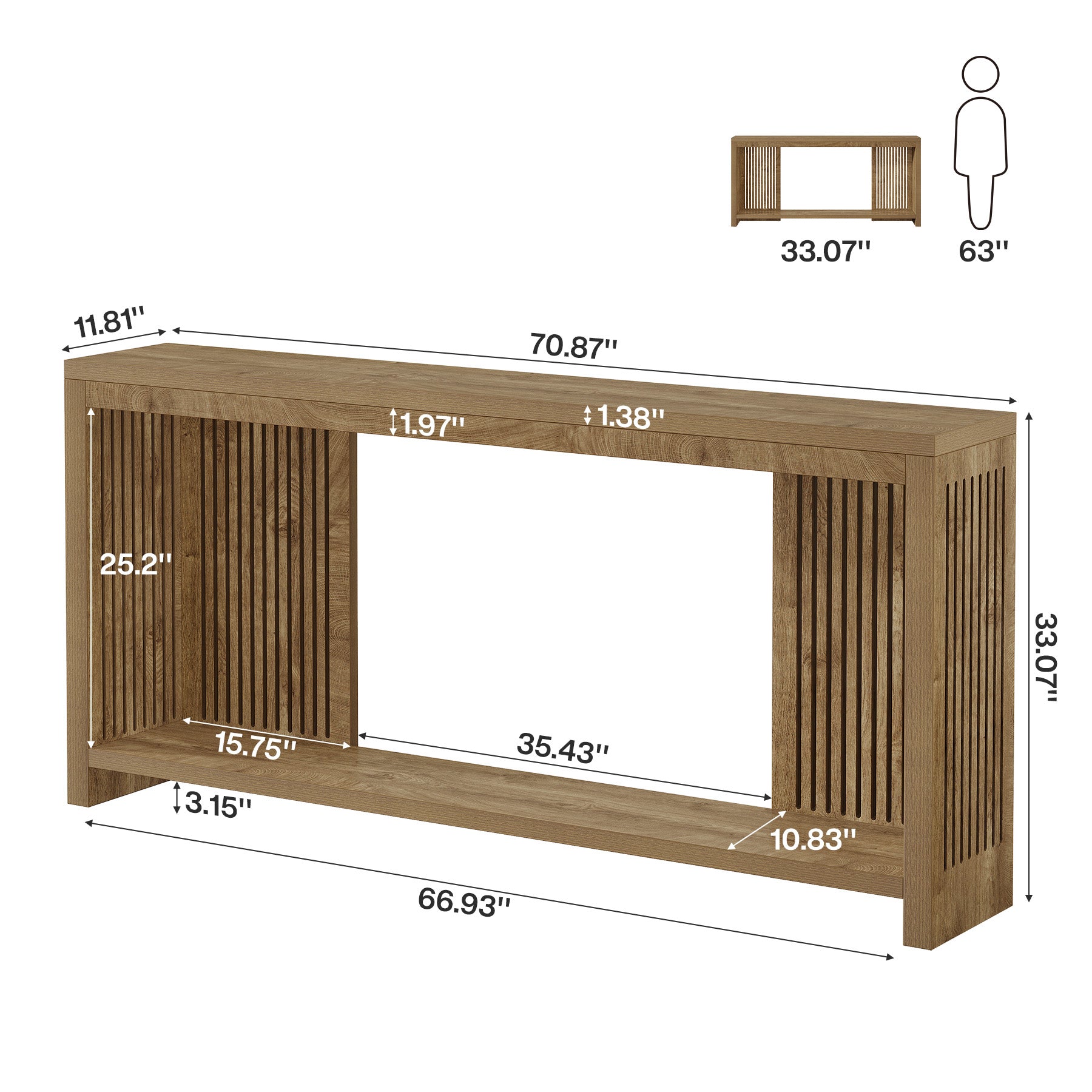71" Farmhouse Console Table with Storage Shelf, Long Narrow Sofa Table for Entryway & Hallway