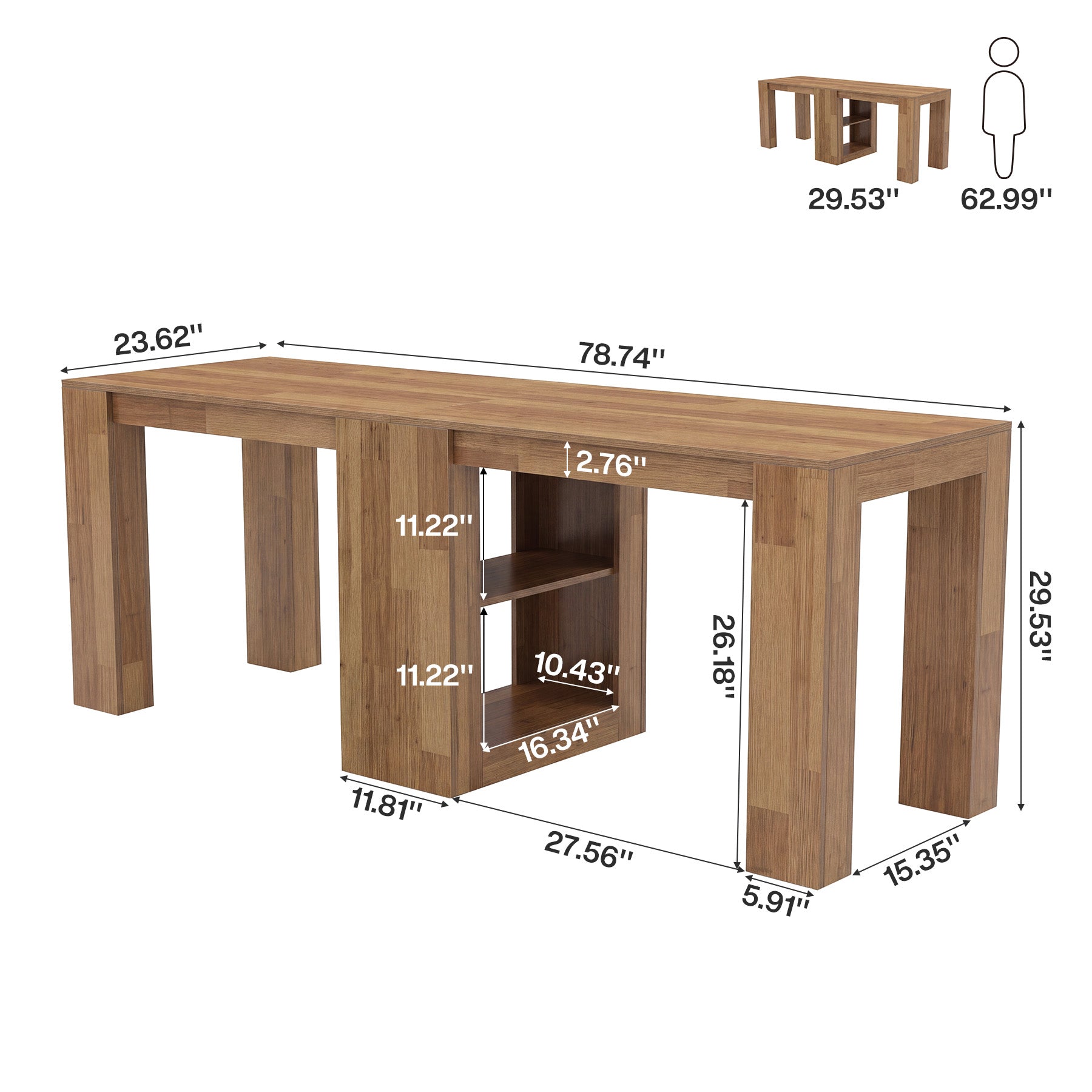 78.7" Two-Person Desk, Extra-Long Computer Desk with Shelves Fits 2 Monitors