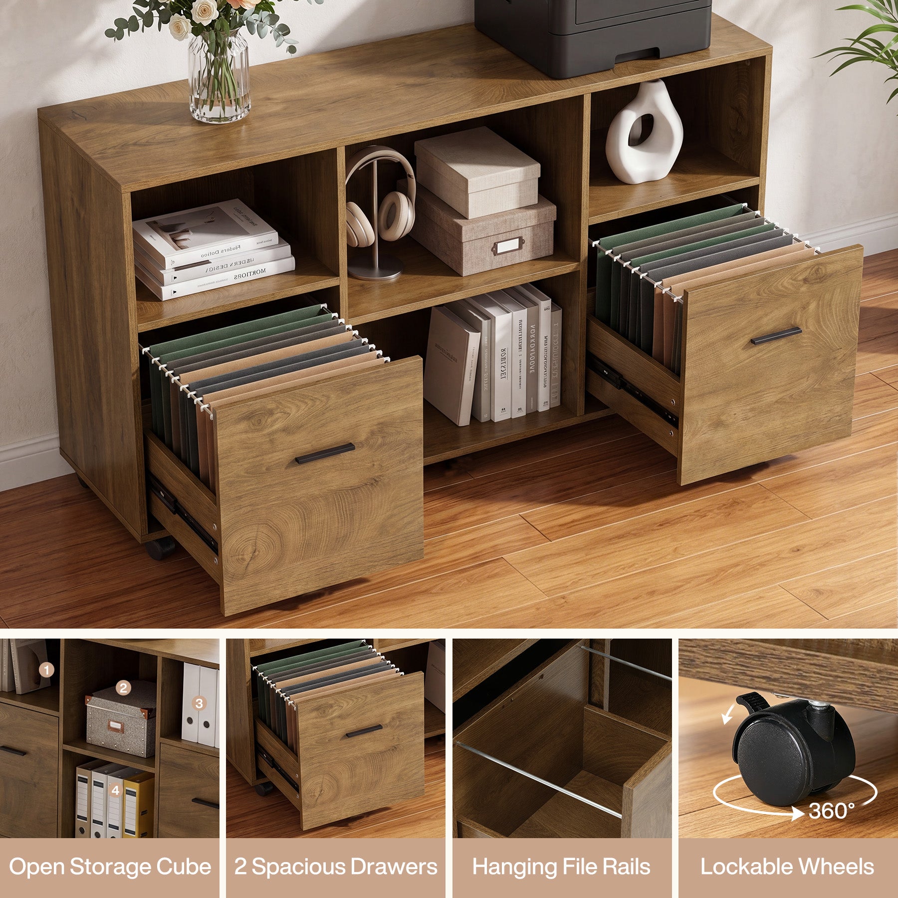 63" Executive Home Office Set,  L-Shaped Desk with Storage Shelves & Drawers