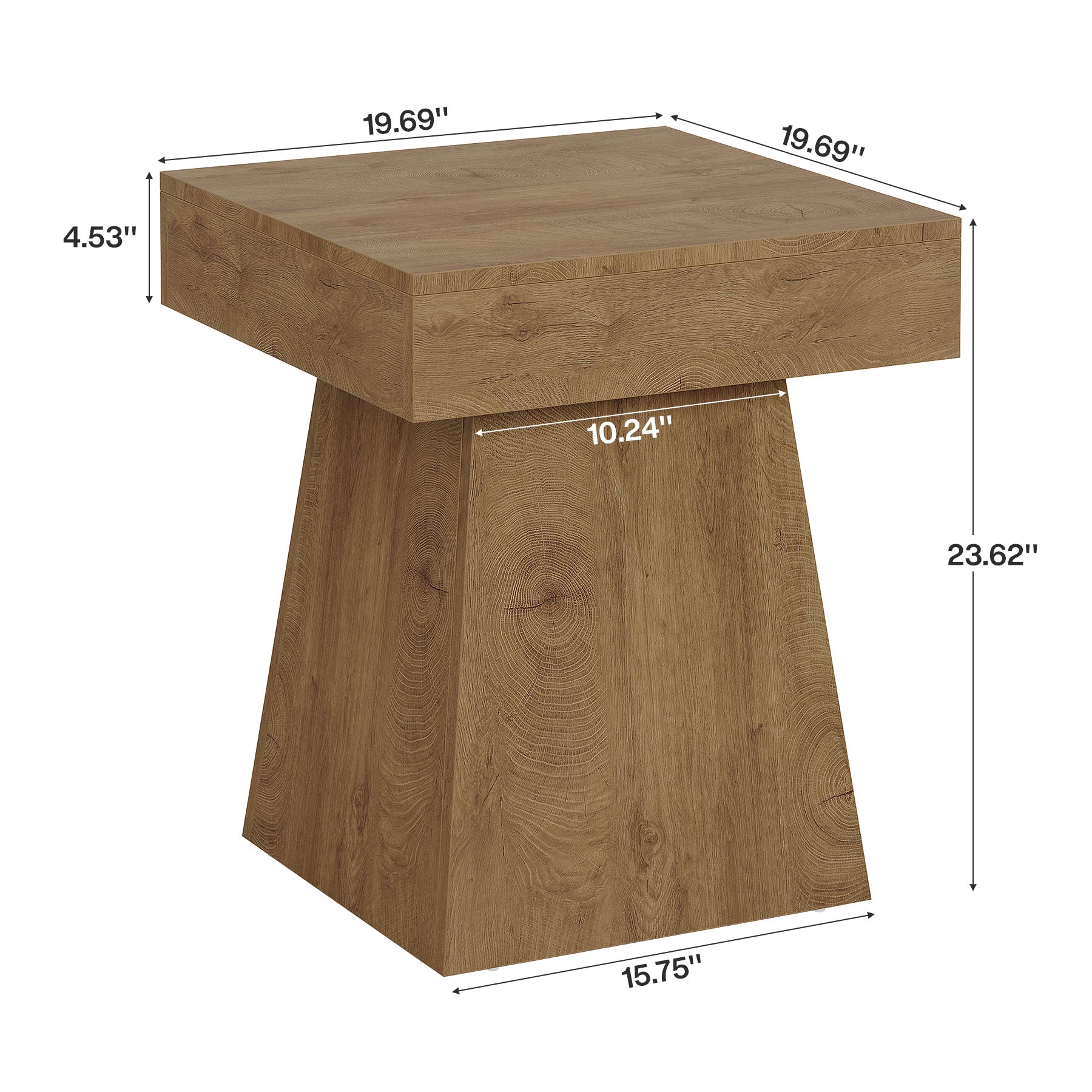 16.9" Farmhouse End Table, Square Side Table Nightstand with Wide Base