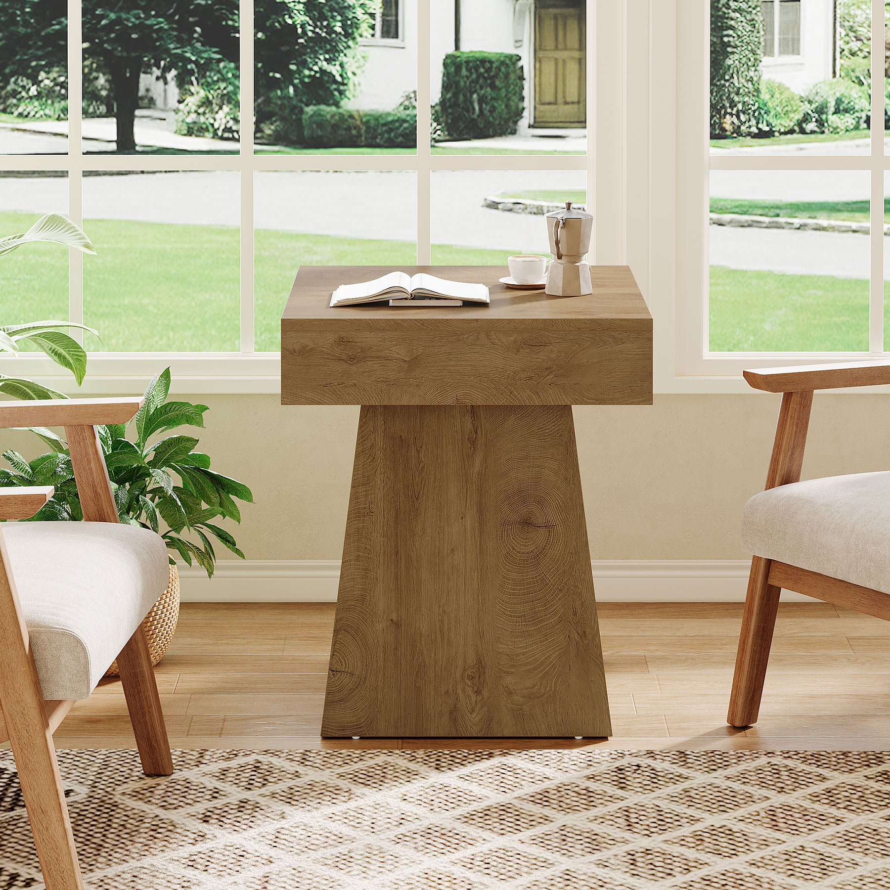 16.9" Farmhouse End Table, Square Side Table Nightstand with Wide Base