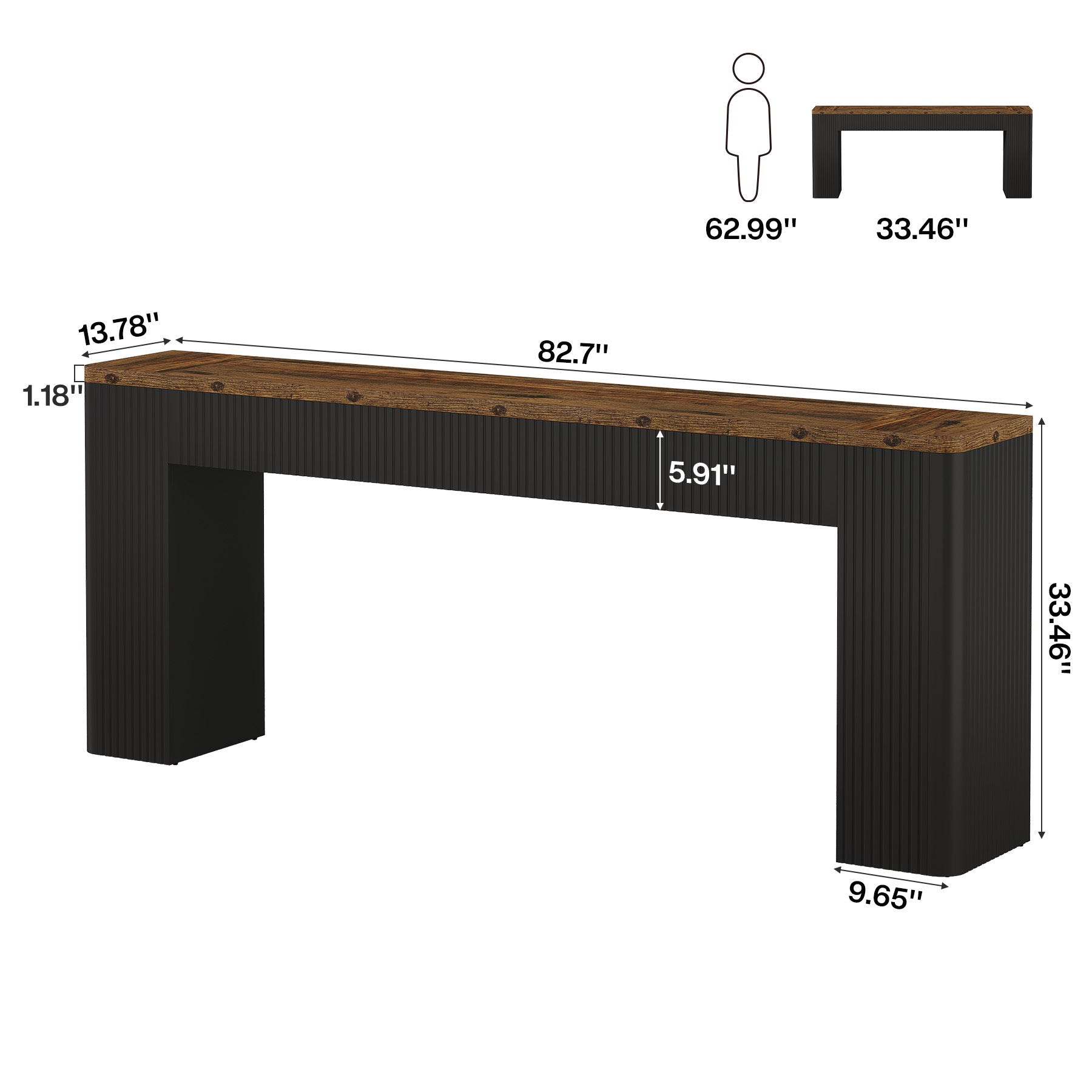82.7" Long Console Table, Fluted Narrow Sofa Table Entryway Table with Curved Edges