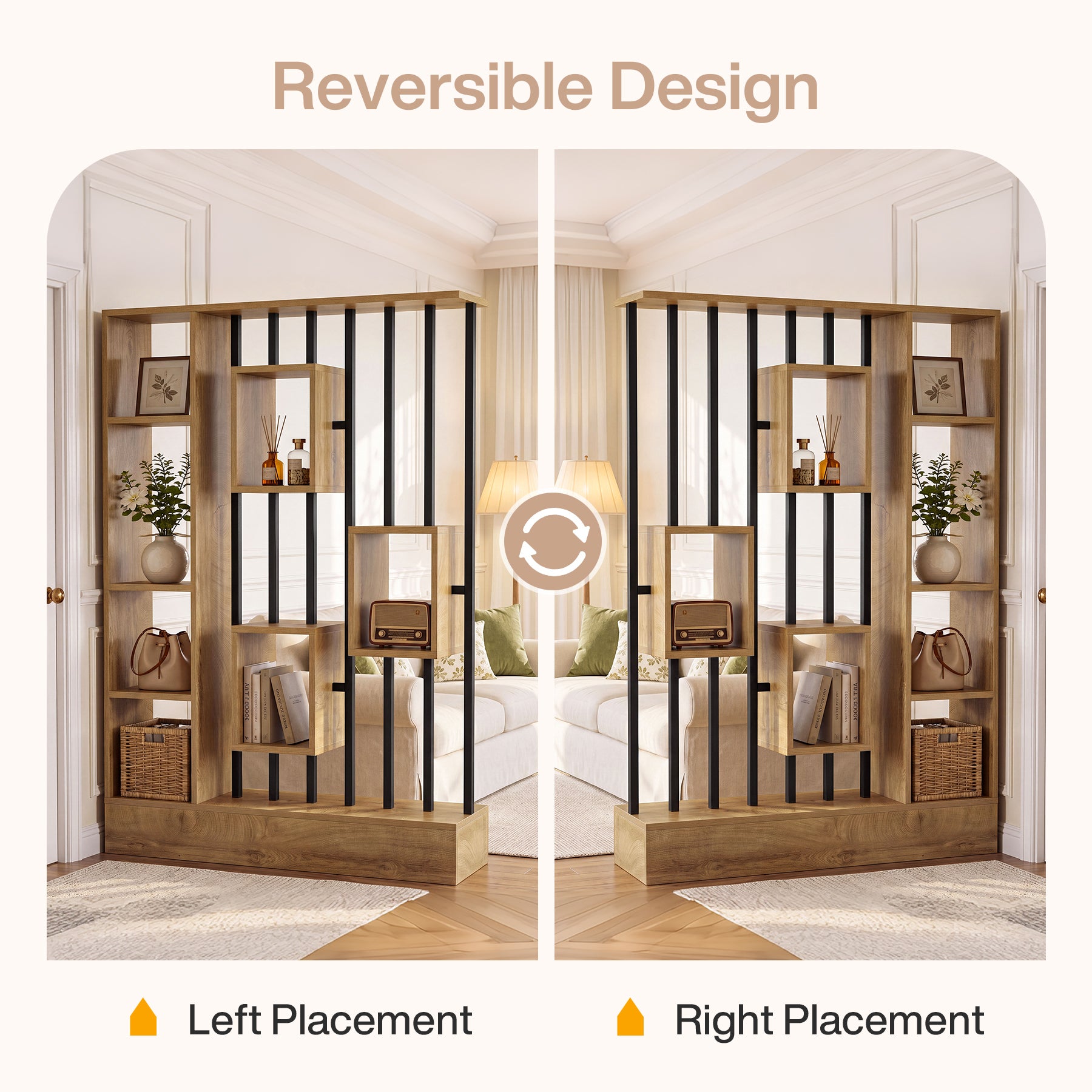 71" Room Divider with Shelves & Coat Hooks, Freestanding Wall Partition, Bedroom Living Room