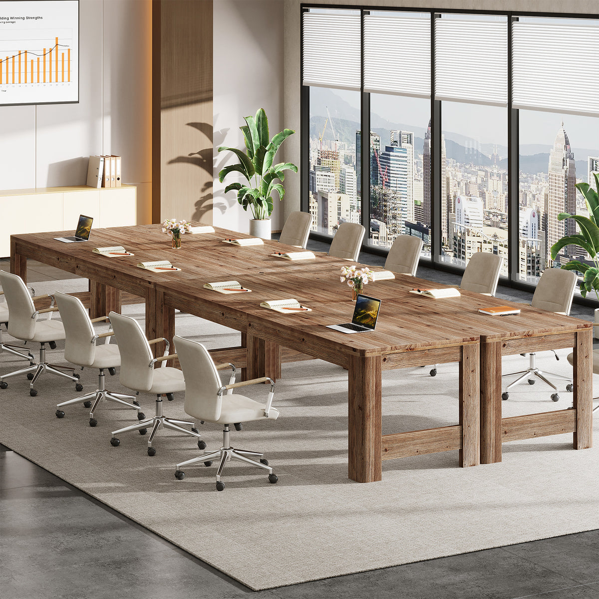 79" Conference Table for 6-8, Farmhouse Solid Wood Modular Office Meeting Table