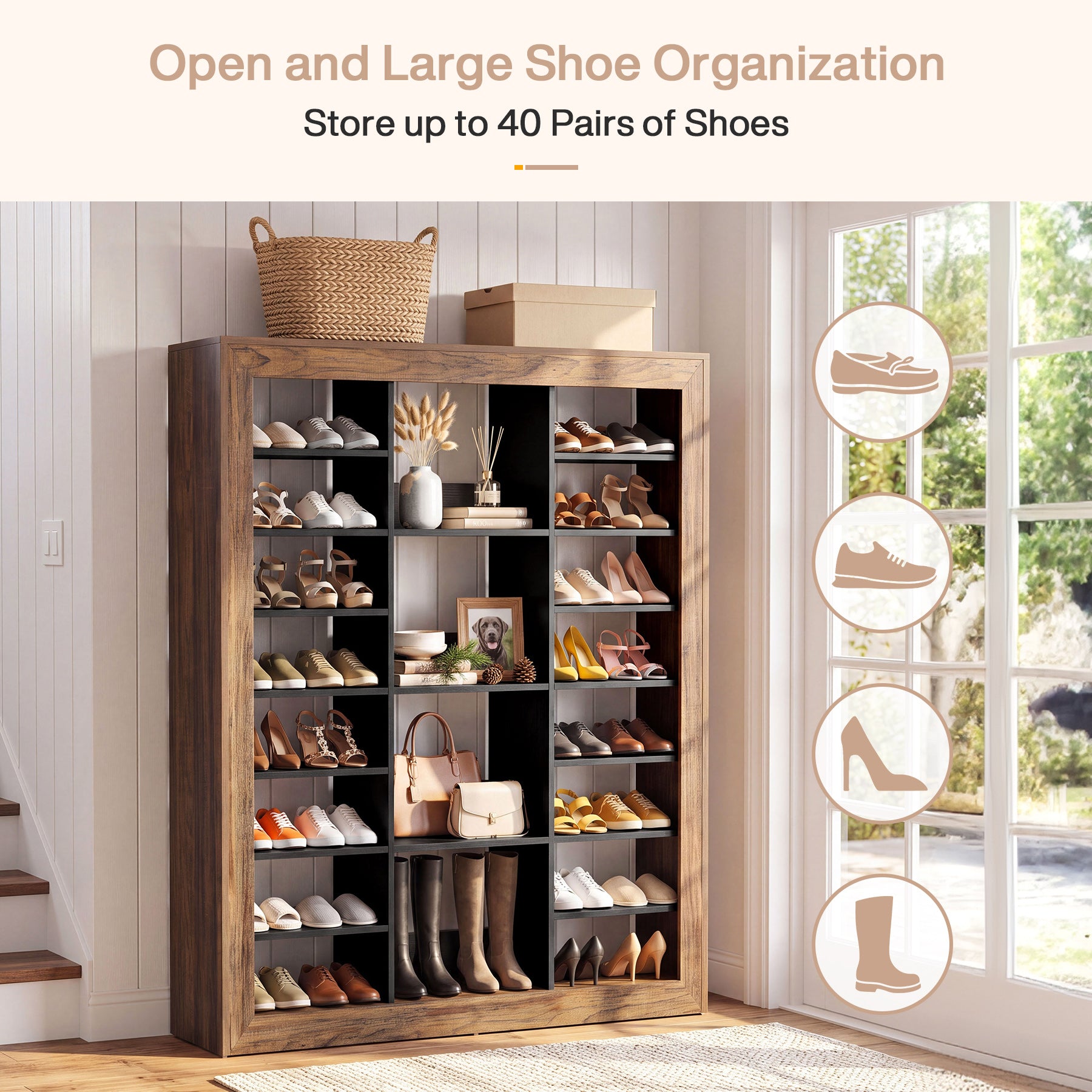 59" Tall Shoe Rack, Adjustable Shoes Organizer for Entryway, Up to 40 Pairs