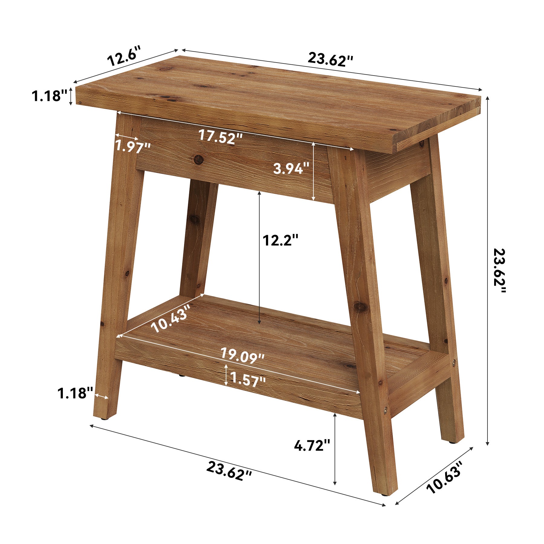 2-Tier Solid Wood End Table, Farmhouse Side Table with Storage for Living Room