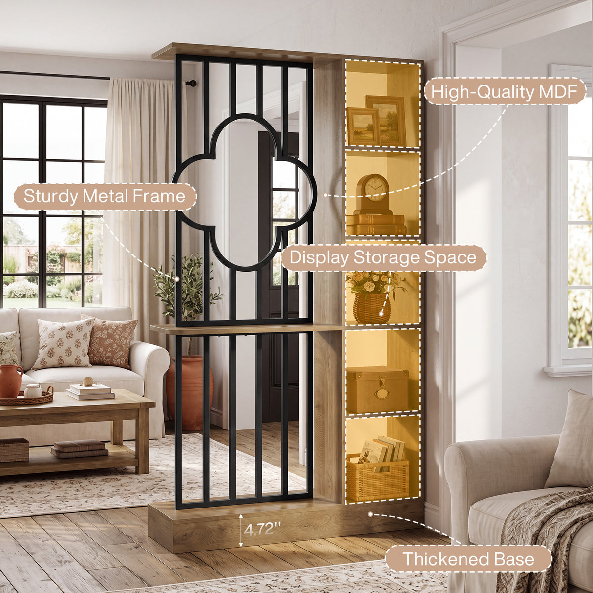 71" Room Divider with Shelves, Freestanding Storage Partition, Wall Divider for Room Separation