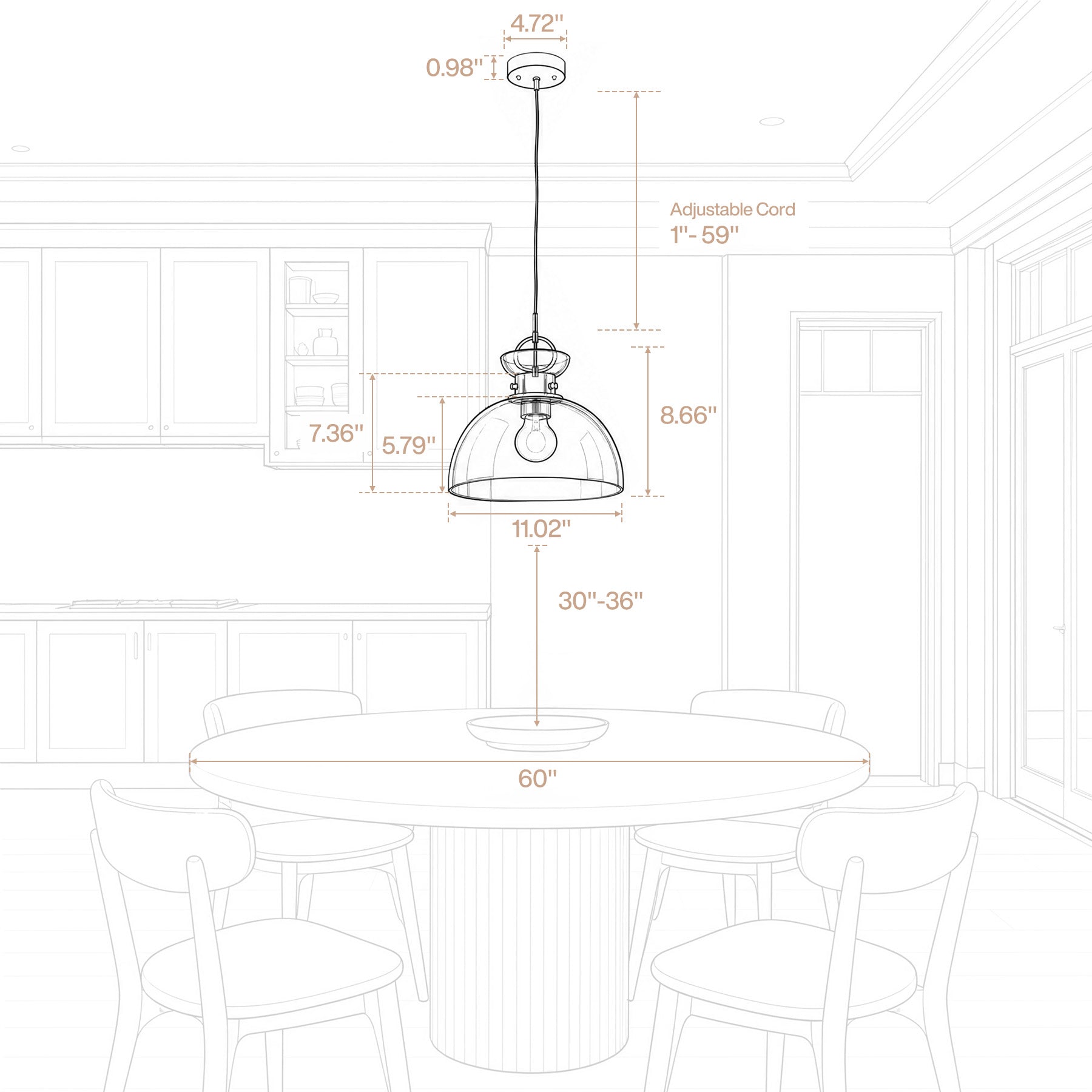 11" Modern Pendant Light Fixture with Gradient Green Glass Shade, E26 Base