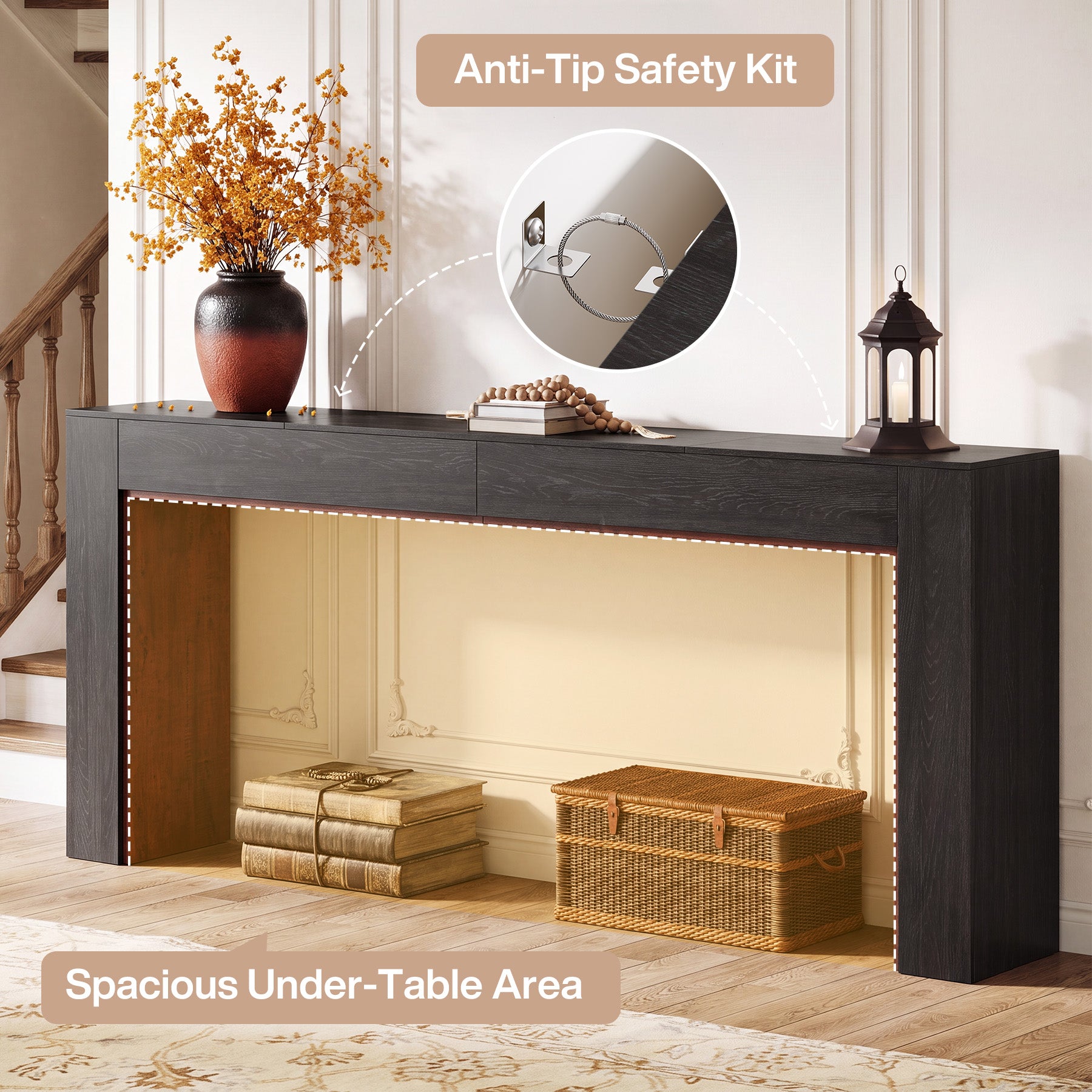 78.7" Extra Long Farmhouse Console Table, Two-Tone Entryway Sofa Table for Hallway & Behind Couch