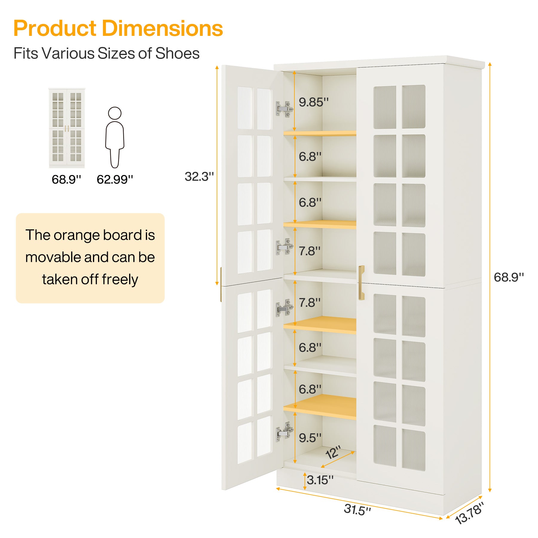 70" Shoe Cabinet, 8-tier Shoe Storage Racks With Adjustable Shelves
