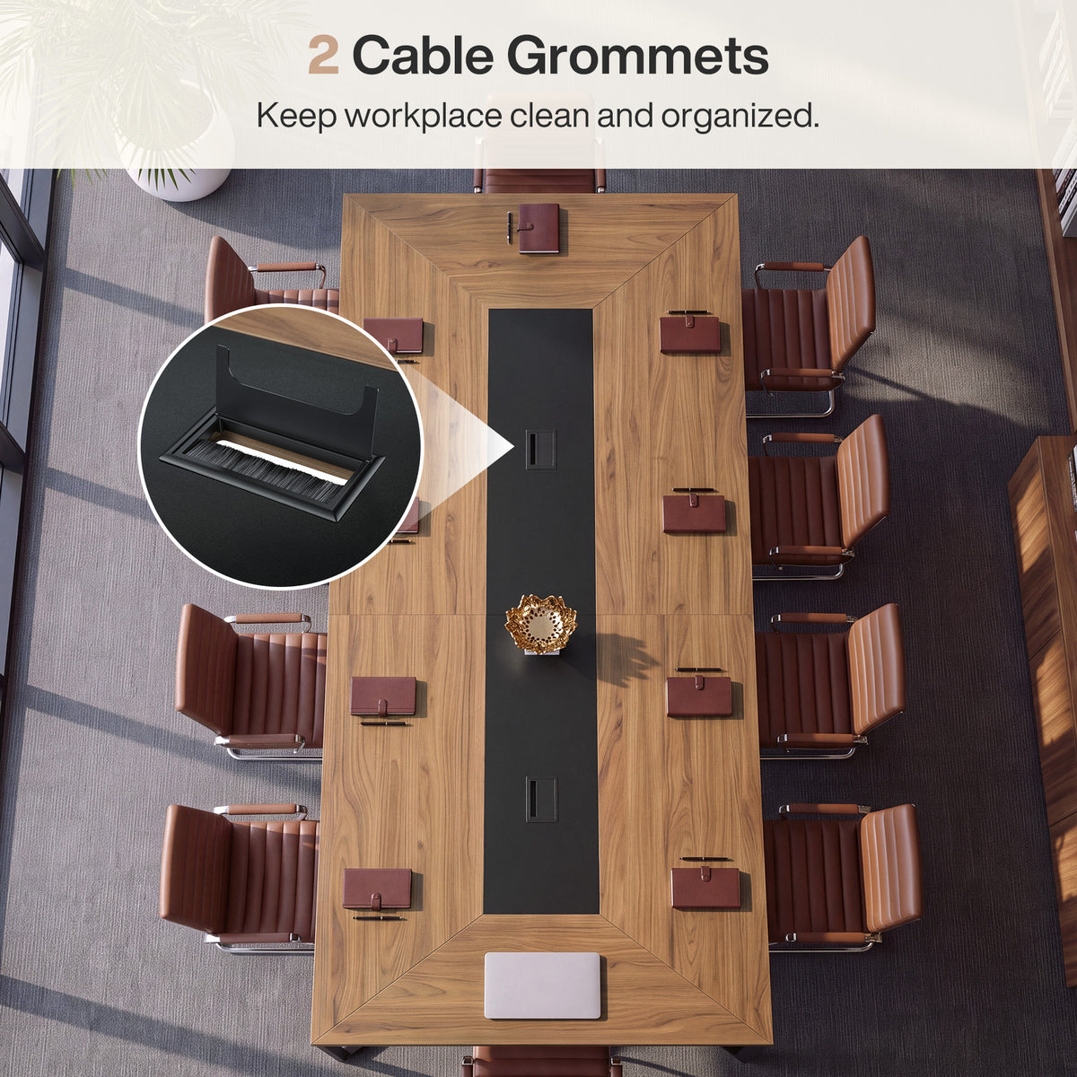 9FT Conference Table, 110.24" Office Meeting Table with Cable Grommets for 8-10 People