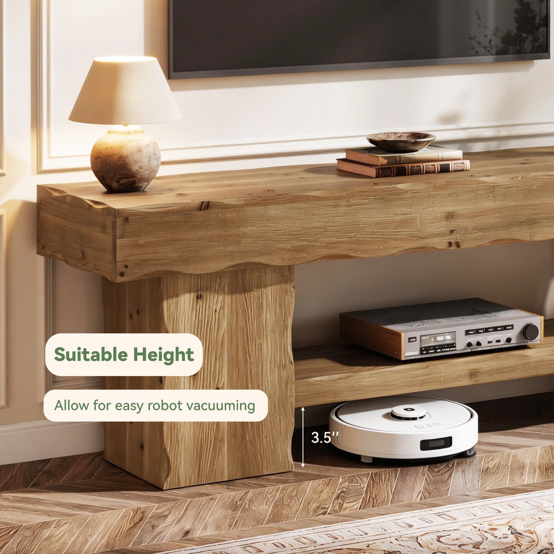 Solid Wood TV Stand for up to 75" TVs, 63" Media Console Entertainment with Shelves