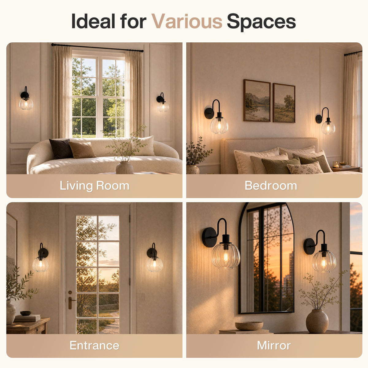 2 Pack 11" Modern Wall Sconces, Pumpkin Ribbed Glass Vanity Lights