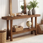 63" Farmhouse Solid Wood Console Table, Narrow Entryway Table with 2-Tier Storage Shelf for Hallway & Behind Sofa 3
