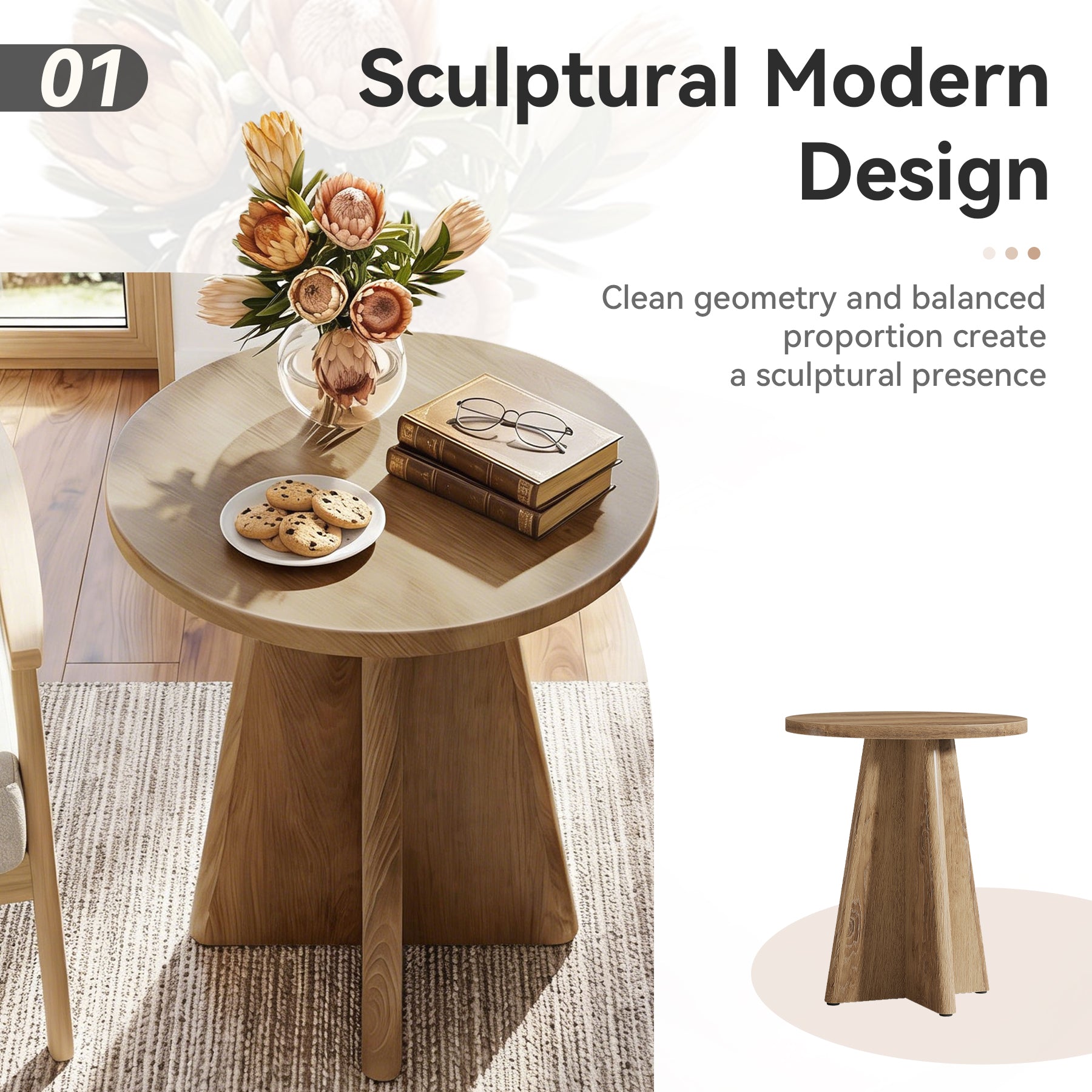 Tribesigns 19.7" Round End Table, Wooden Side Table for Living Room