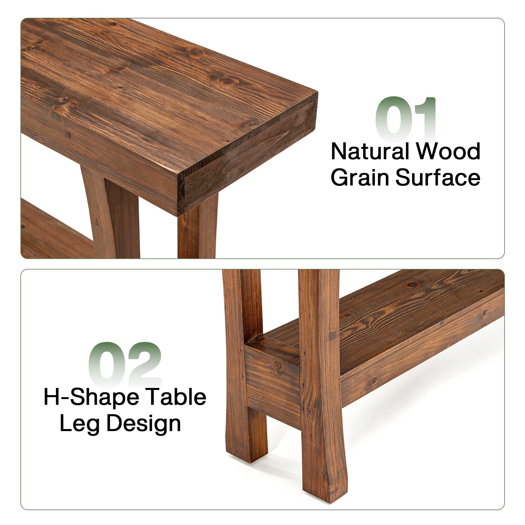 63" Farmhouse Solid Wood Console Table, Narrow Entryway Table with 2-Tier Storage Shelf for Hallway & Behind Sofa