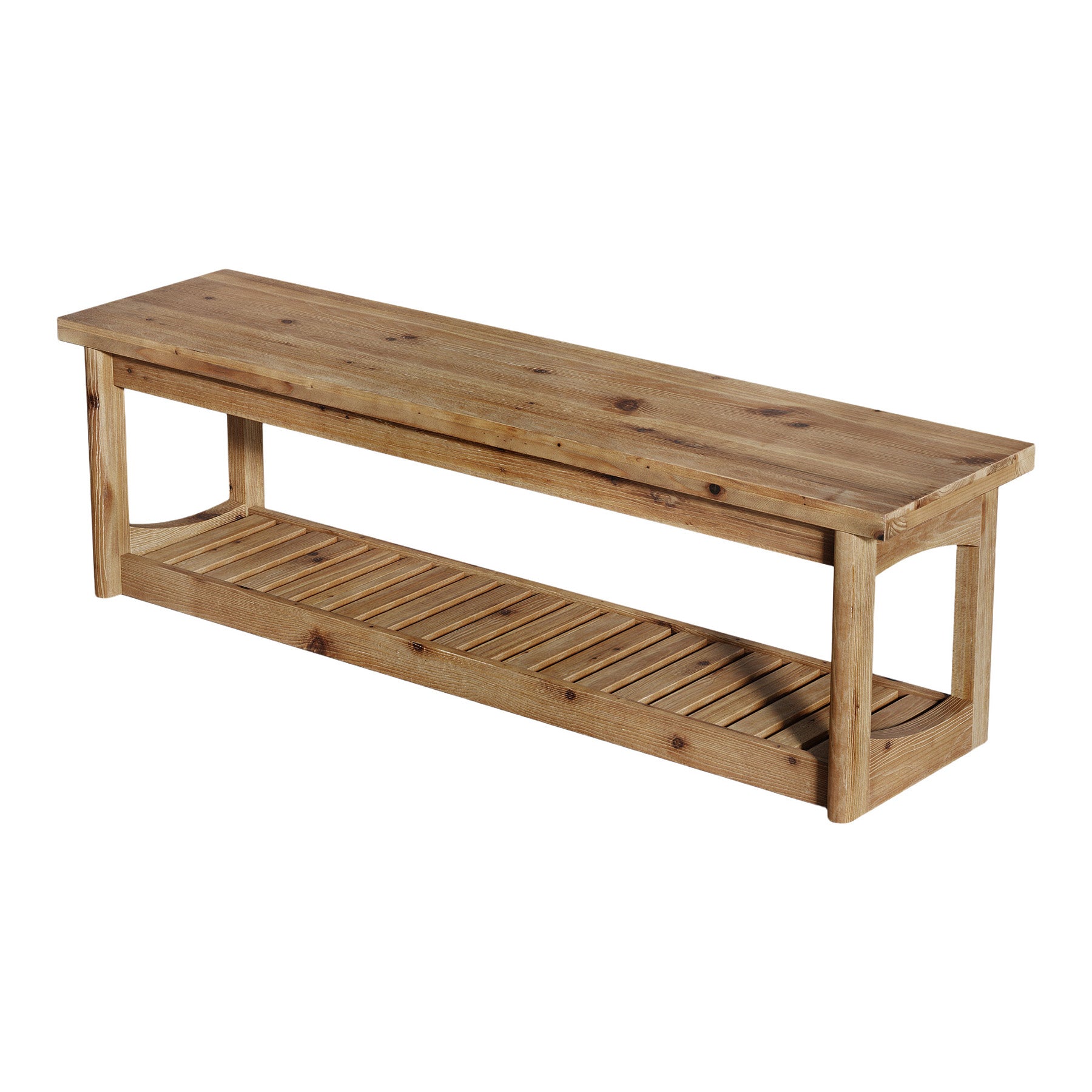63" Solid Wood Dining Bench, 2-Tier Entryway Bench with Storage for Dining Room
