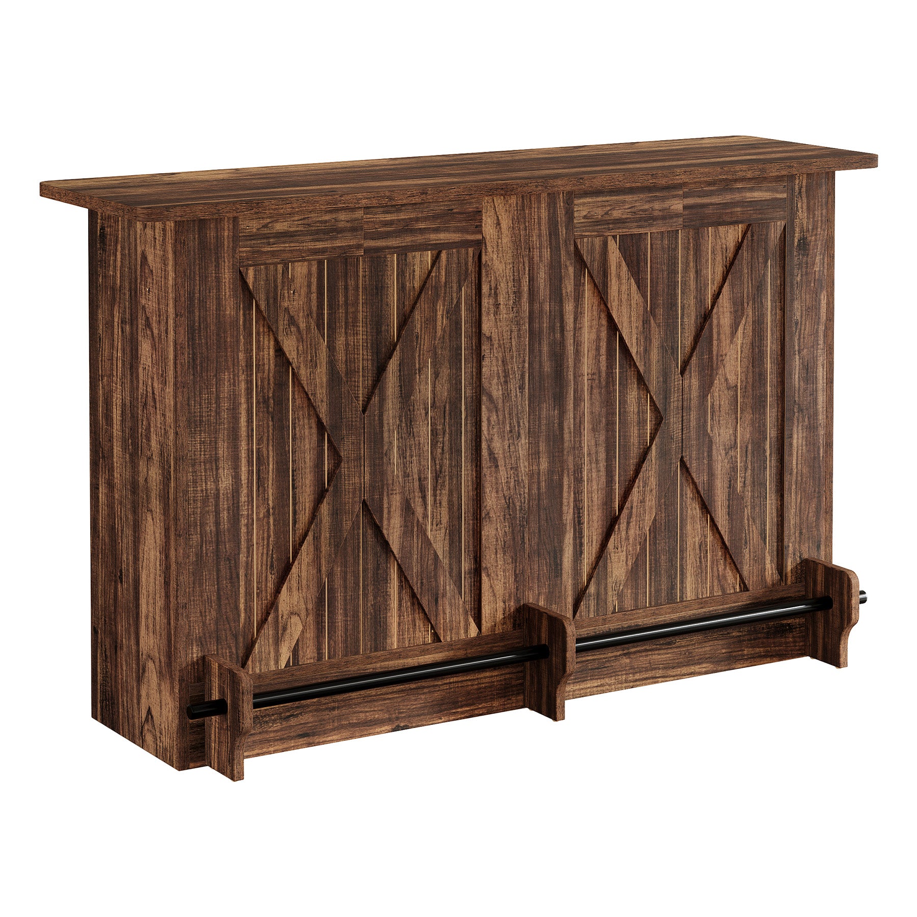 63" Home Bar Unit, 2-Tier  Bar Table Coffee Cabinet with Footrest
