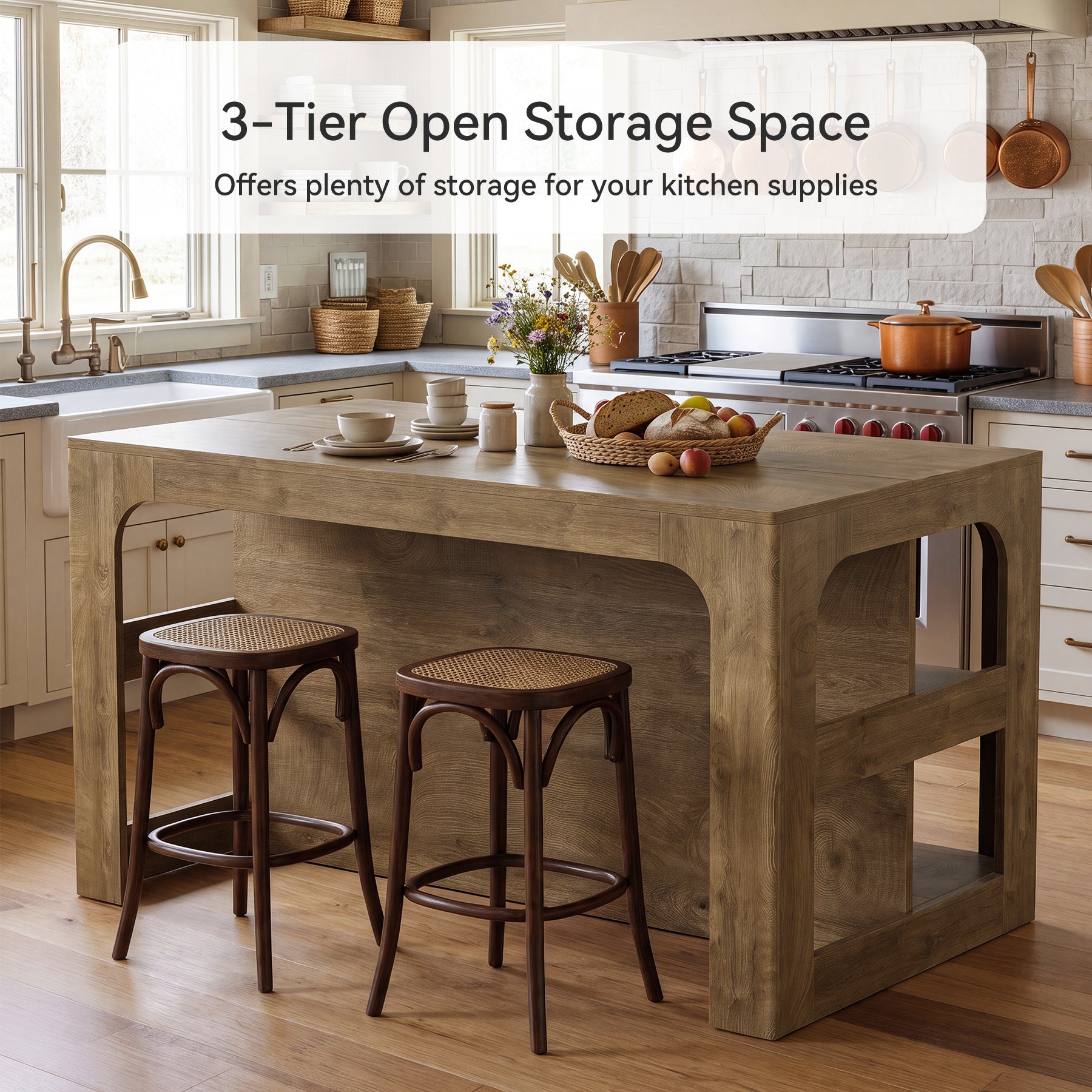 55"  Bar Table Home Bar Unit, 3-Tier Counter Height Pub Table with Storage for Kitchen