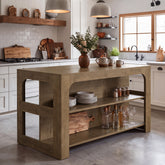 55" Kitchen Island with 3-Tier Storage, Farmhouse Stationary Island Table for Kitchen 3