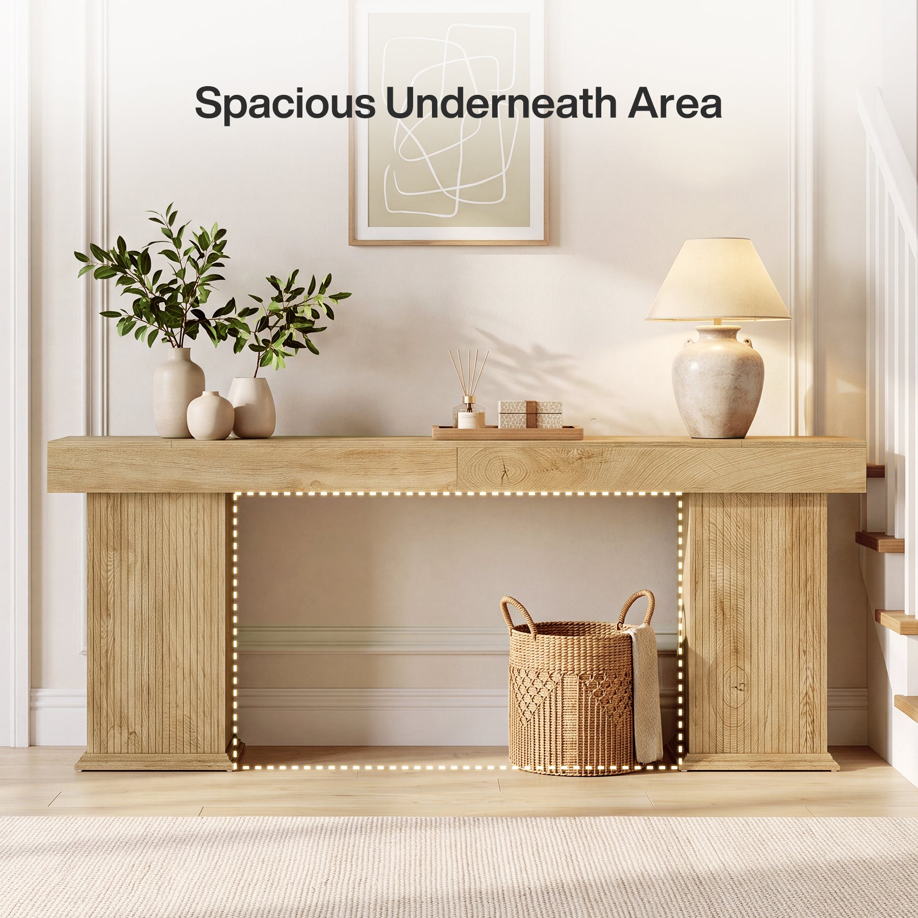 Tribesigns 78.7-Inch Fluted Console Table with Double Base, Extra Long Sofa Table for Hallway