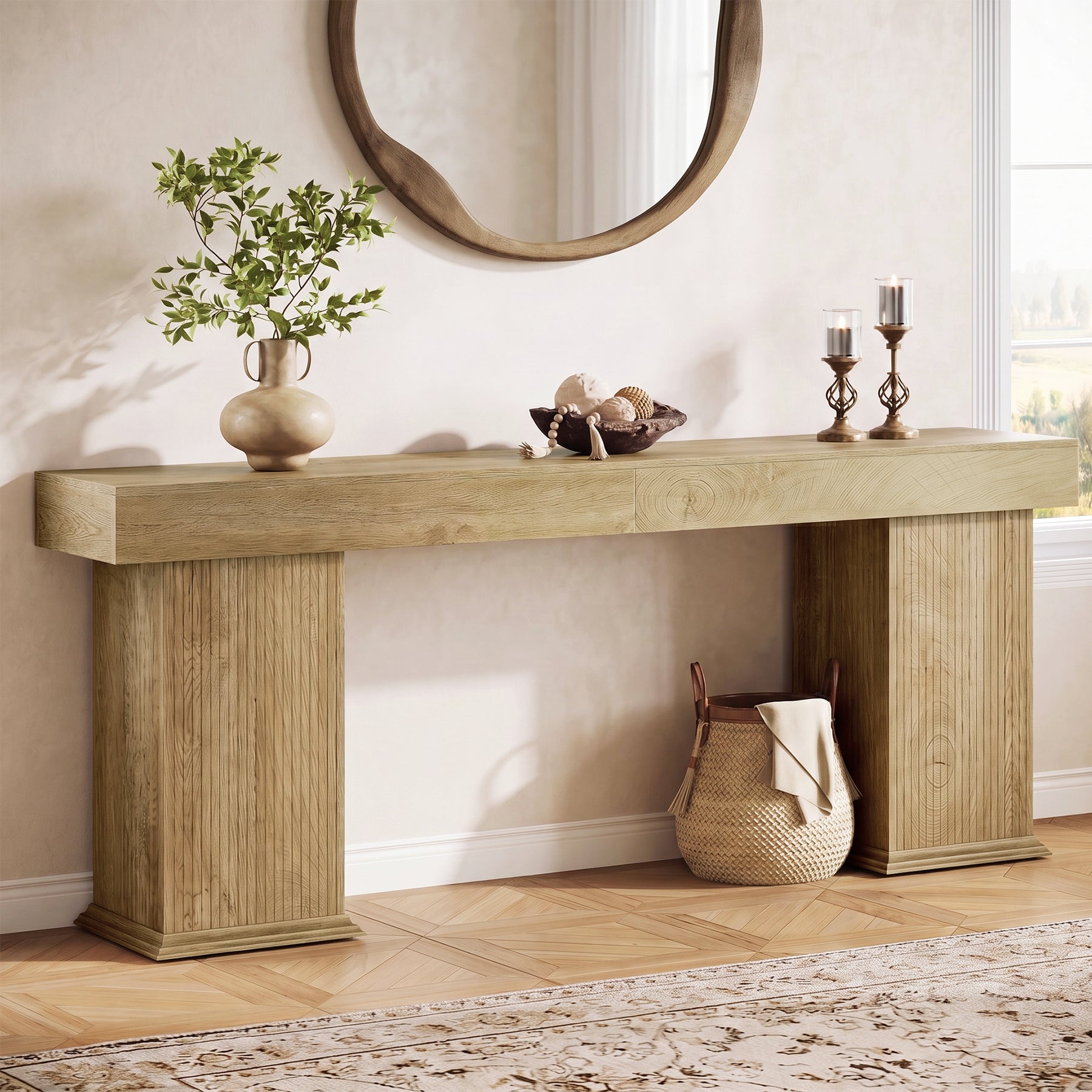 Tribesigns 78.7-Inch Fluted Console Table with Double Base, Extra Long Sofa Table for Hallway