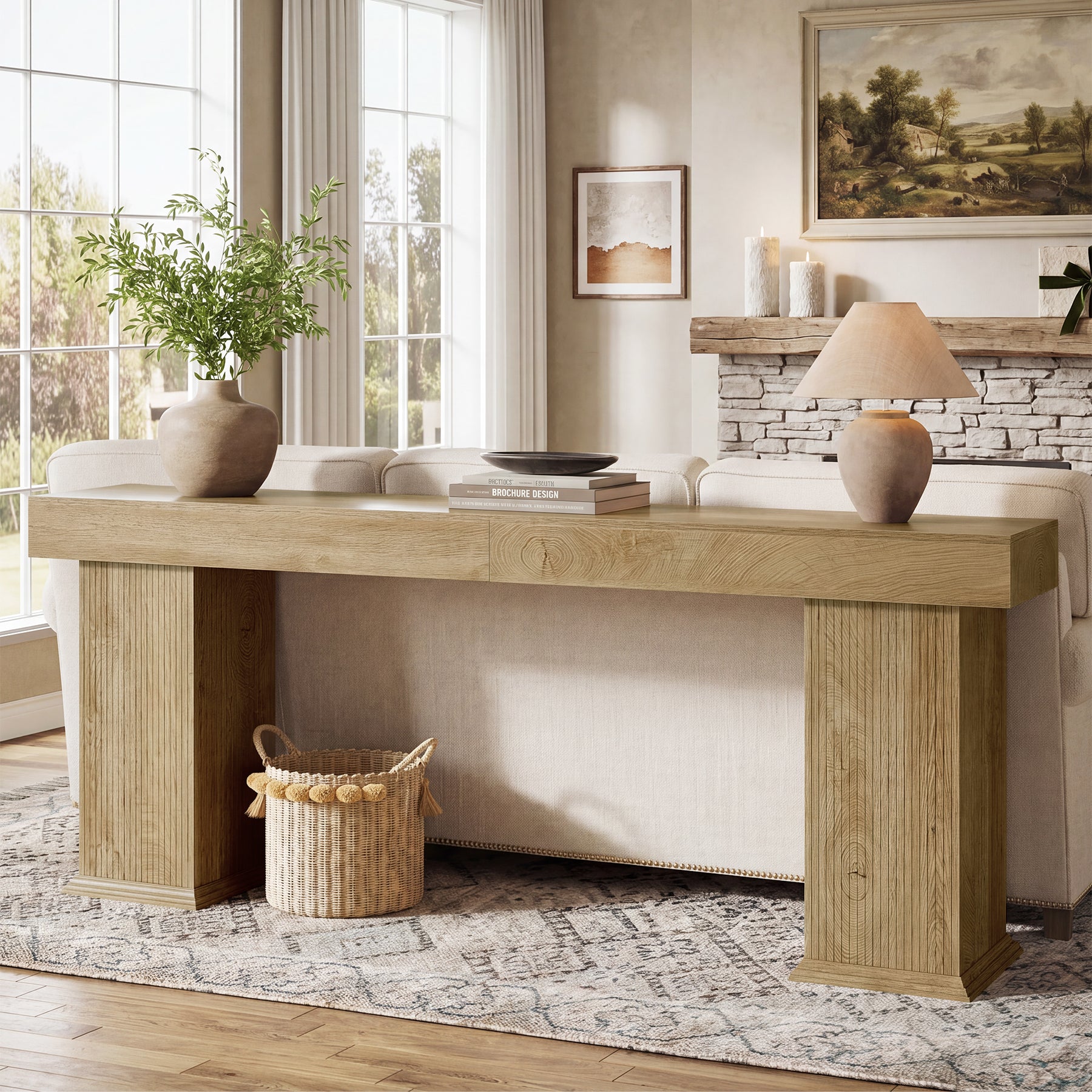 Tribesigns 78.7-Inch Fluted Console Table with Double Base, Extra Long Sofa Table for Hallway
