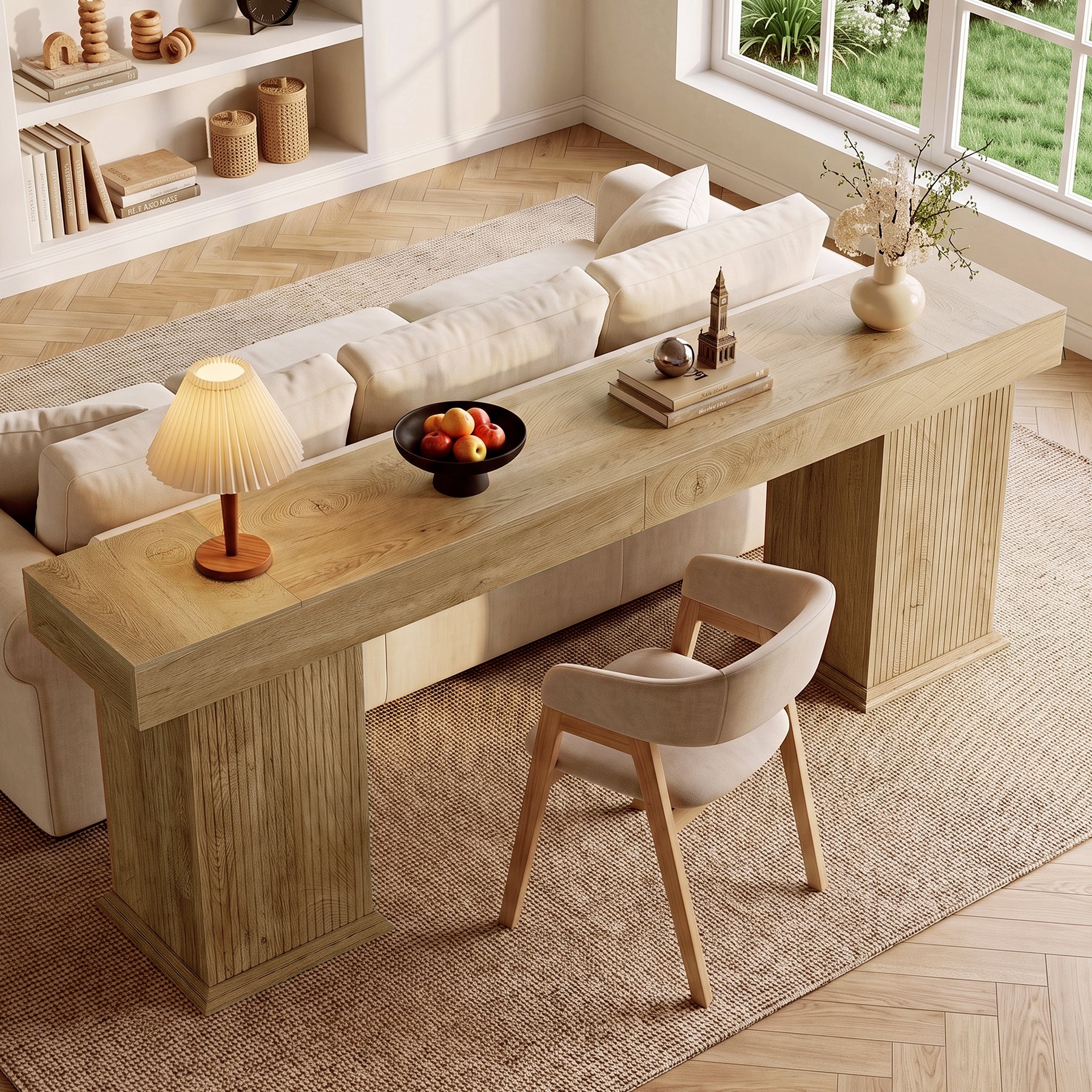 Tribesigns 78.7-Inch Fluted Console Table with Double Base, Extra Long Sofa Table for Hallway