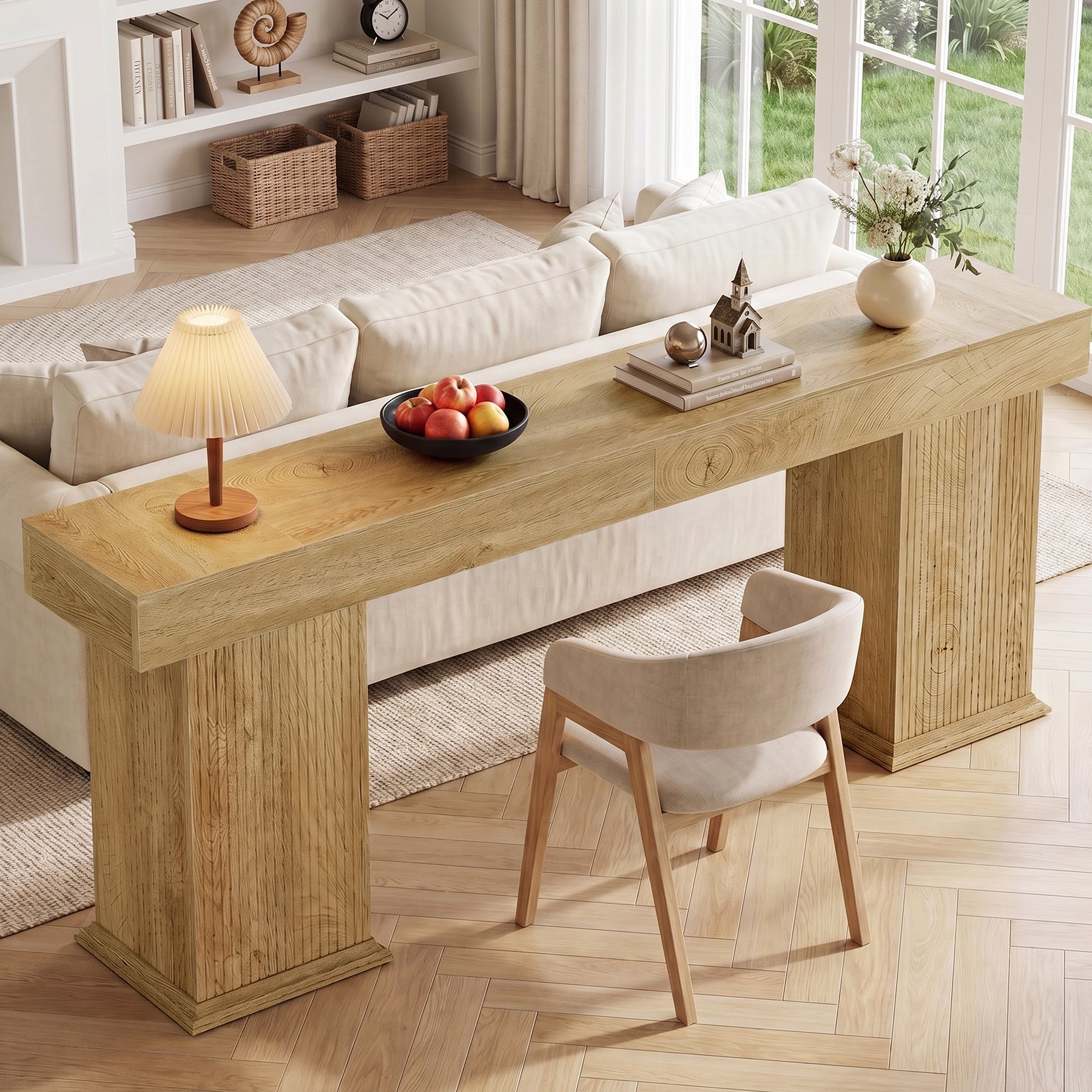 Tribesigns 78.7-Inch Fluted Console Table with Double Base, Extra Long Sofa Table for Hallway