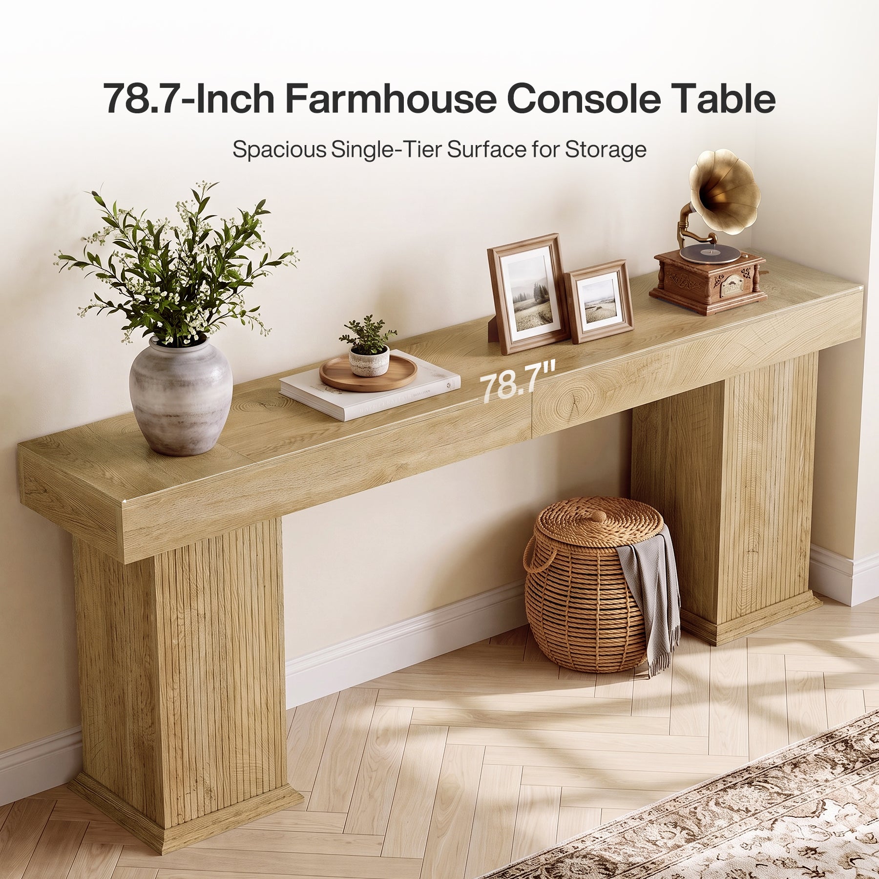 Tribesigns 78.7-Inch Fluted Console Table with Double Base, Extra Long Sofa Table for Hallway
