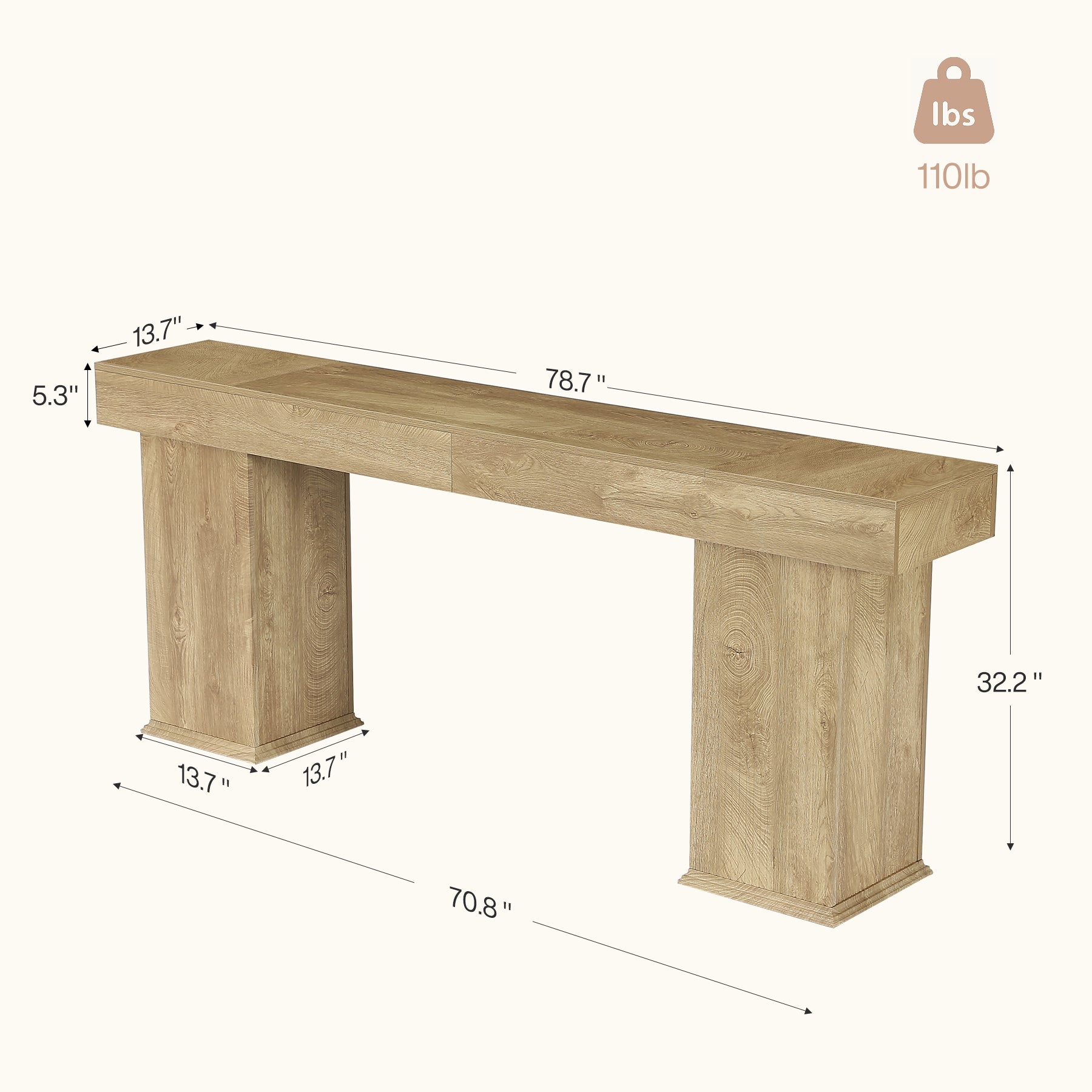 Tribesigns 78.7-Inch Fluted Console Table with Double Base, Extra Long Sofa Table for Hallway