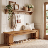 70.9" Solid Wood Entryway Bench, Farmhouse Shoe Bench with Double-Base Support for 2-3 3