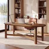70.7" Solid Wood Computer Desk, Farmhouse 2-Person Desk with Oval Tabletop for Home Office 3