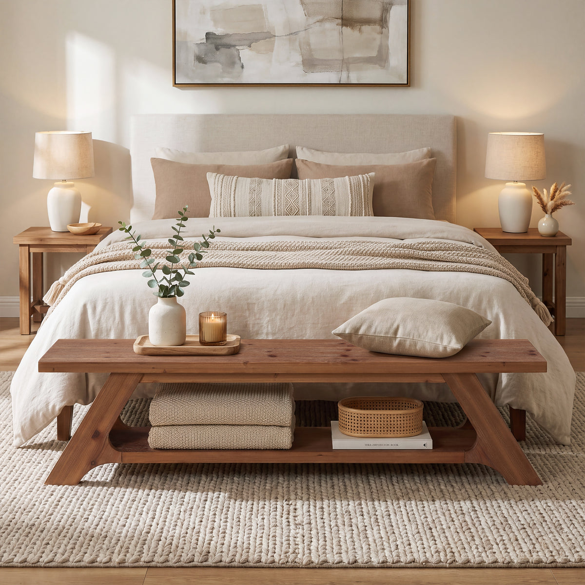 71" Solid Wood Entryway Bench, Farmhouse Shoe Bench with 2-Tier Shelf  for Hallway