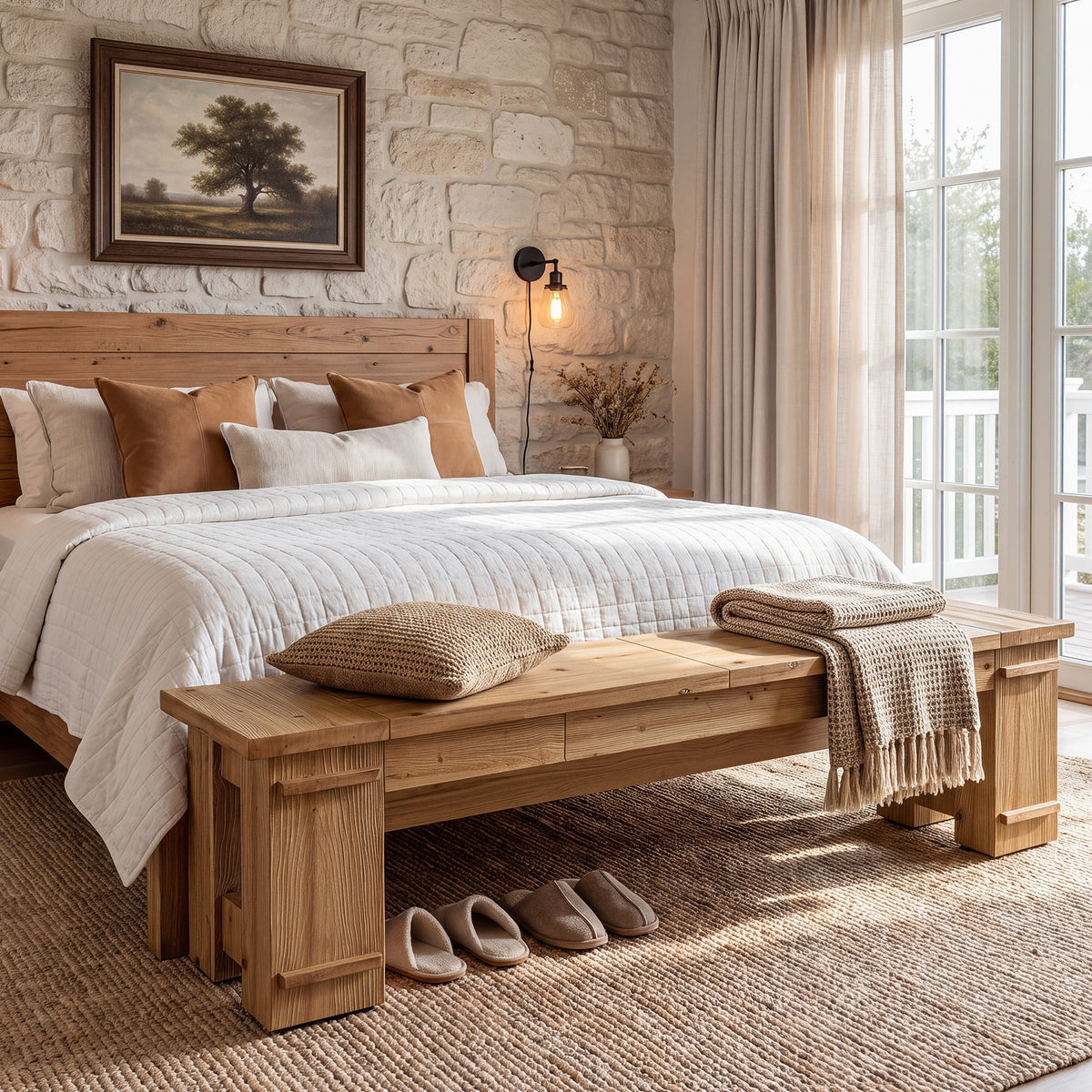 70.9" Solid Wood Entryway Bench, Farmhouse Shoe Bench with Double-Base Support for 2-3
