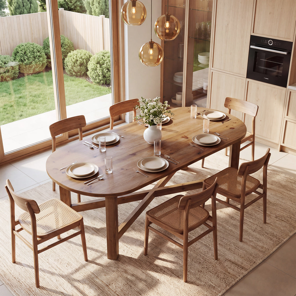 70.7" Solid Wood Oval Dining Table for 4-6, Farmhouse Kitchen Table with Cross Support