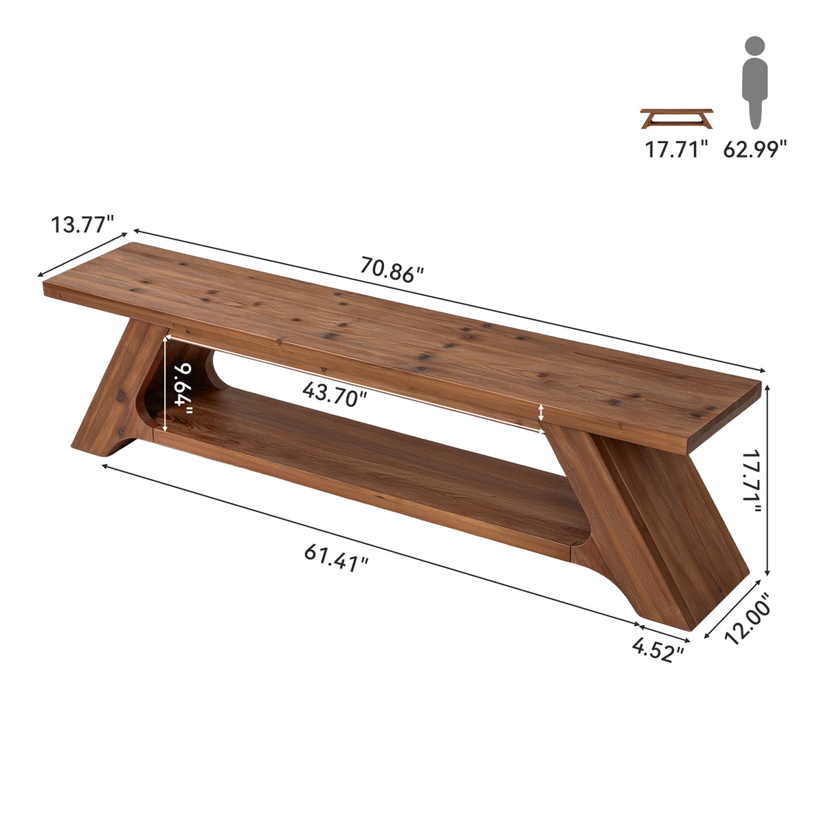 71" Solid Wood Entryway Bench, Farmhouse Shoe Bench with 2-Tier Shelf  for Hallway