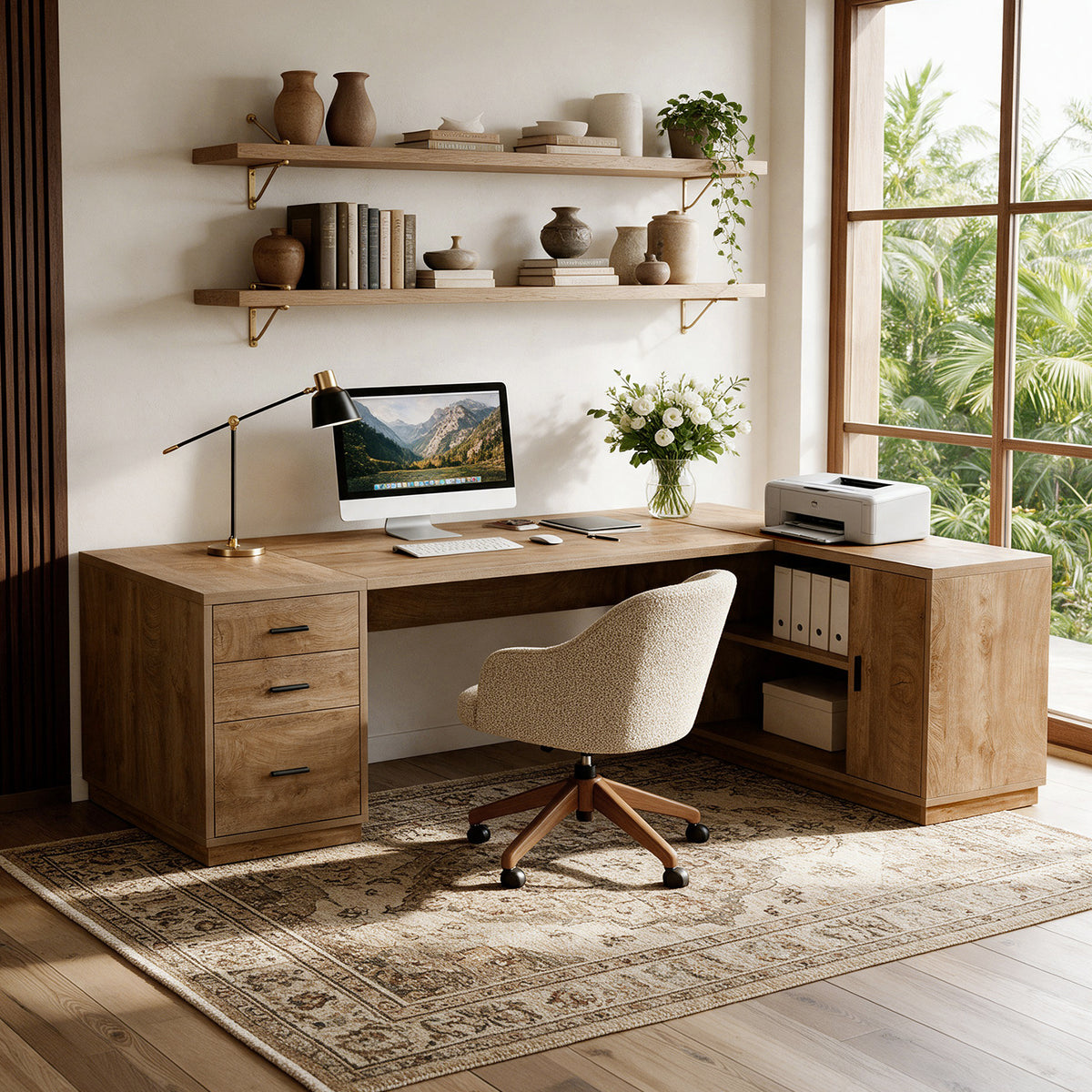 79" L-Shaped Executive Desk, Drawers & Storage Cabinets, Extra Large Corner Desk