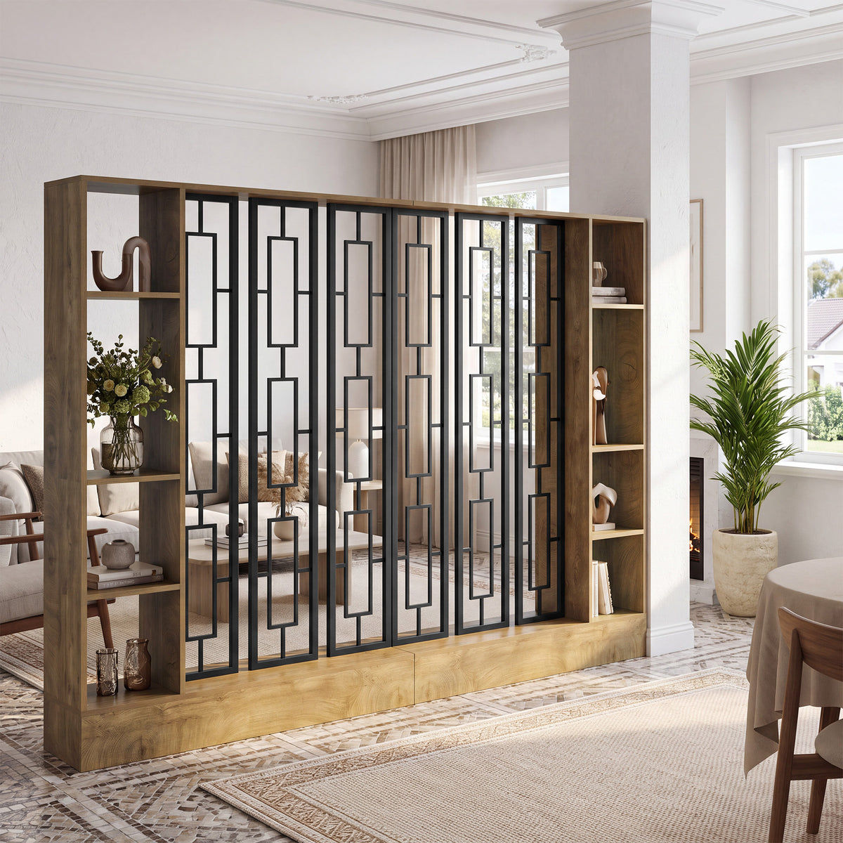 71" Room Divider with Shelves, Freestanding Living Room Storage Partition