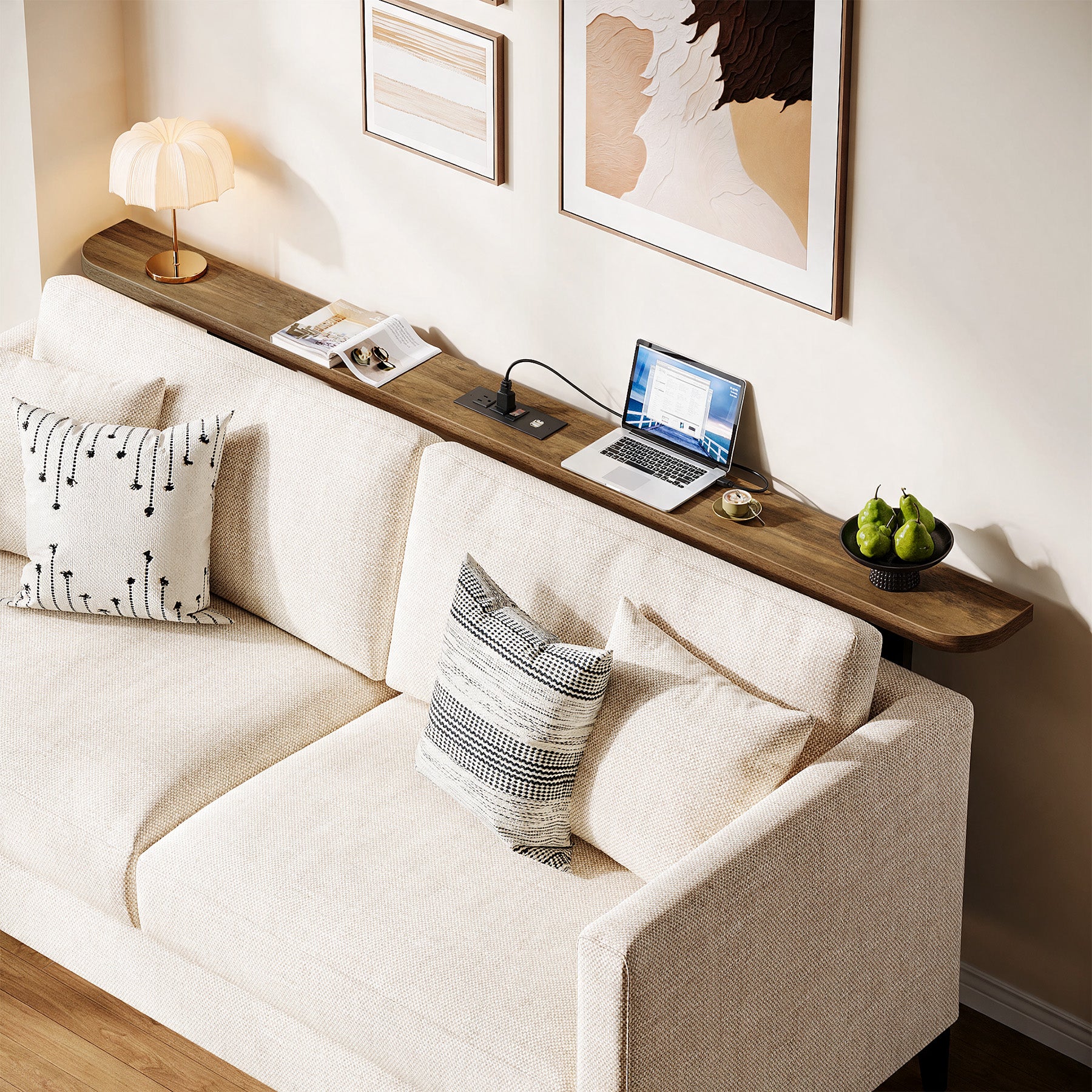 70.87" Behind Couch Table with Power Outlets, Skinny Console Sofa Table for Living Room