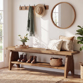 55" Farmhouse Entryway Bench with Shoe Storage & Open Shelf, Solid Wood, Hallway 3