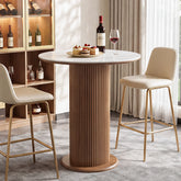 31.5" Round Bar Table, Marble Pub Table with Fluted Solid Wood Pedestal Base for 2 3